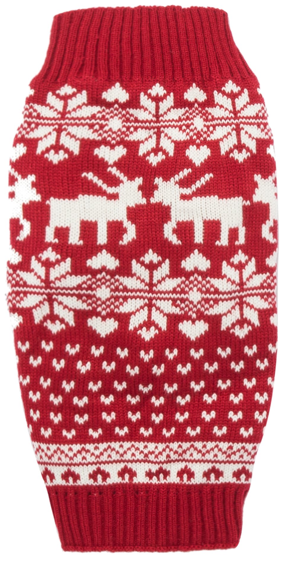 Red Christmas Dog Sweater Reindeer Holiday Festive Dog Christmas Sweater Clothes Outfit For Dogs, Medium M Size 13' Back Length