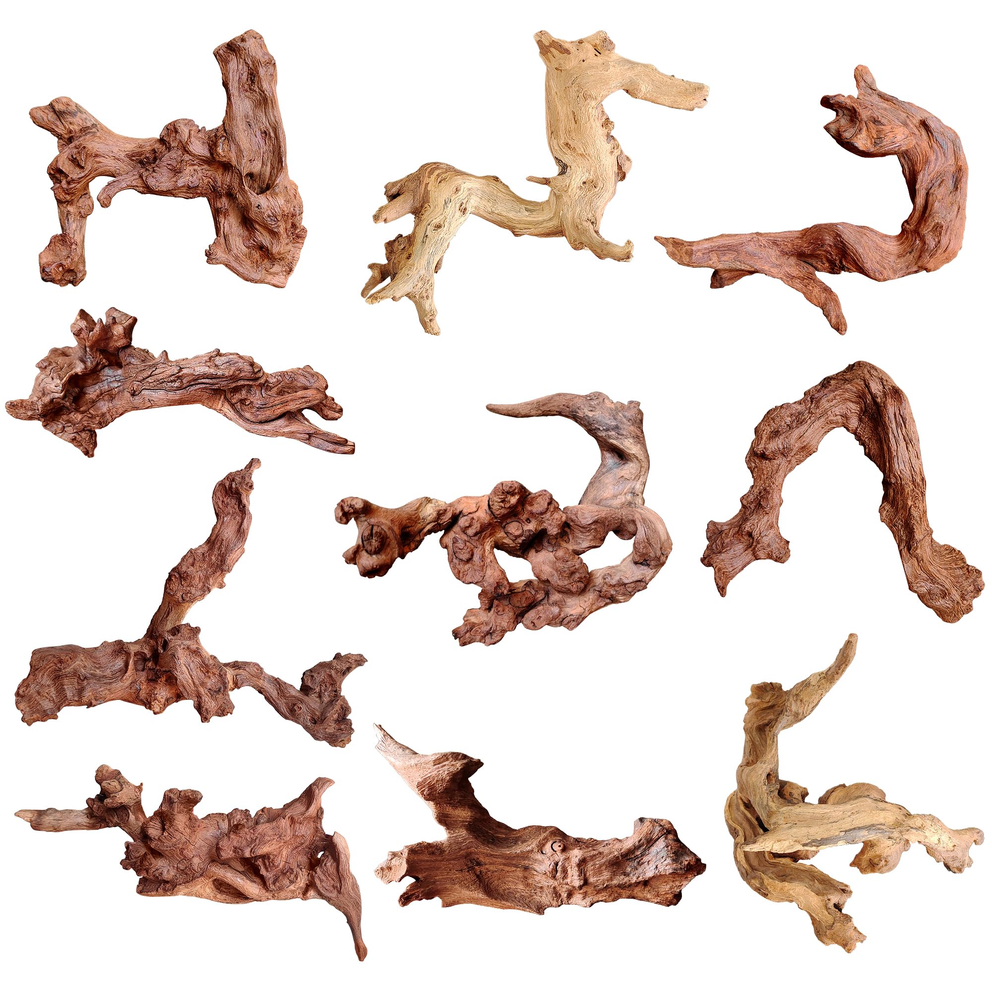 majoywoo Natural Small Driftwood for Aquarium Decor Reptile Decor, Assorted Driftwood Branch 2-4.5 10 Pcs, Fish Tank Decorations