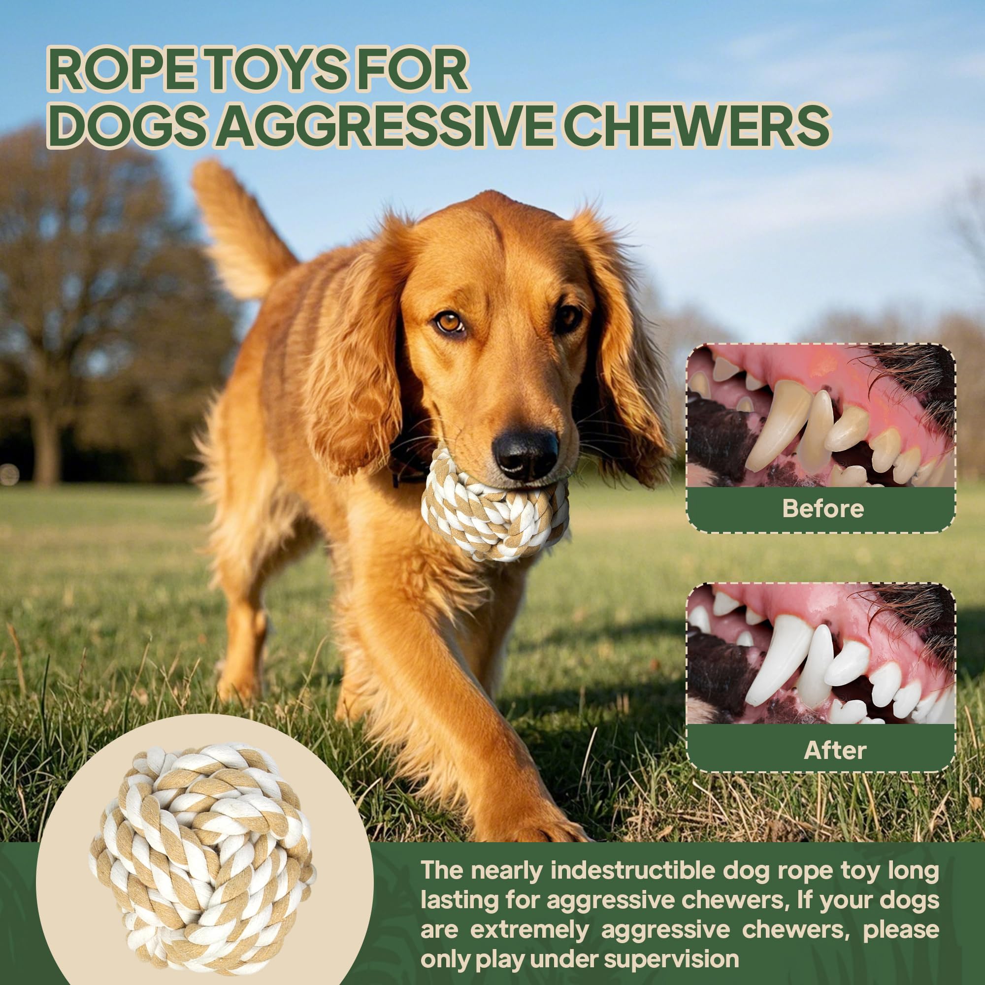 Twoear Dog Rope Toys For Large Breed Aggressive Chewers, 4 Pack Indestructible Natural Cotton Rope Chew Toys For Large/Medium Do