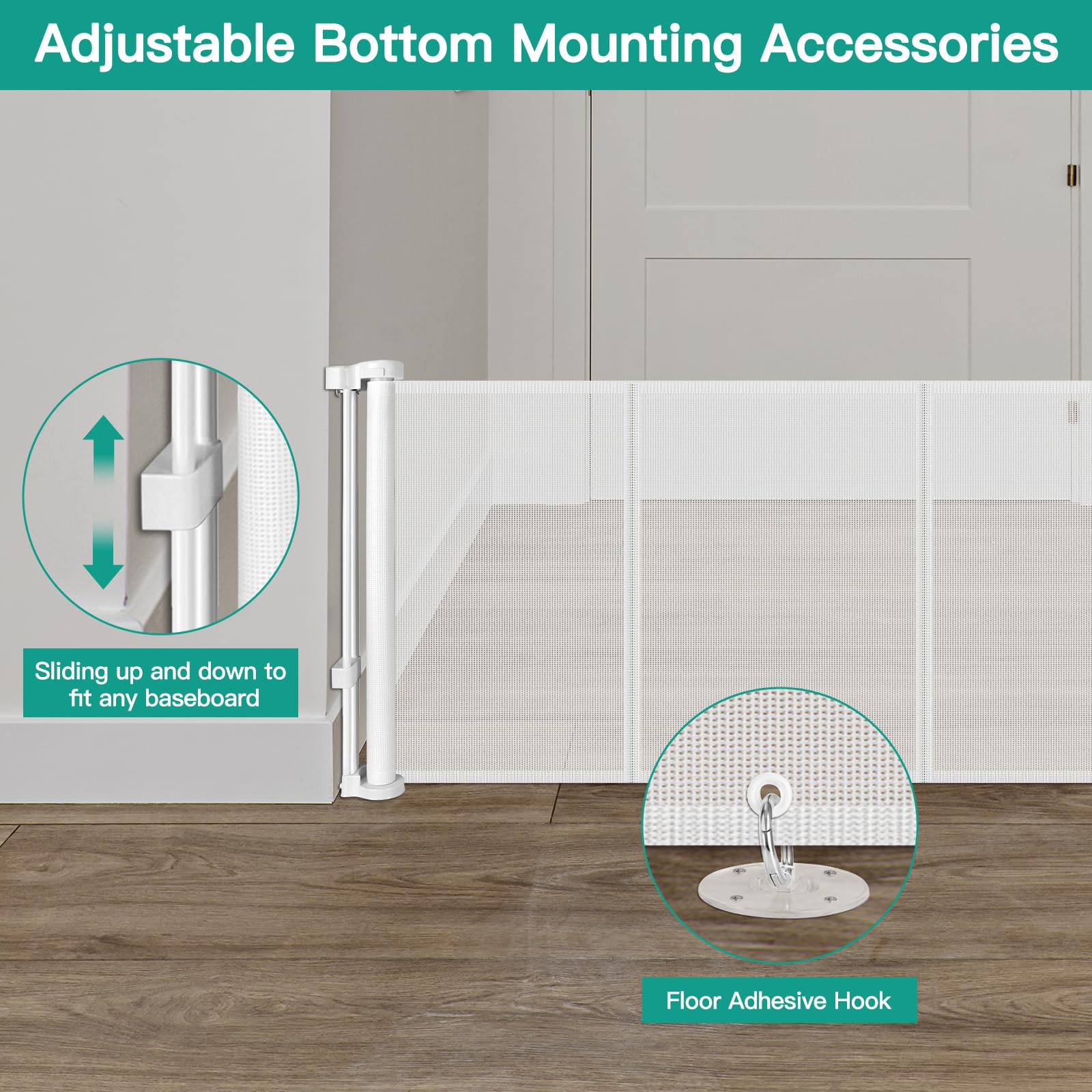 24 Inch Tall x 110 Inch Extra Wide Retractable Dog Gate for The House, Short Baby Gate to Step Over, Reinforced Mesh Puppy Gate
