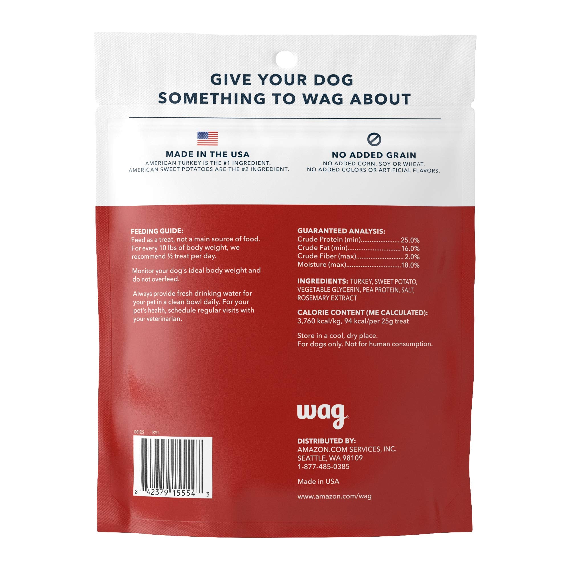 Amazon Brand - Wag Soft & Tender American Jerky Dog Treats - Turkey & Sweet Potato, 16 Ounce (Pack of 1)