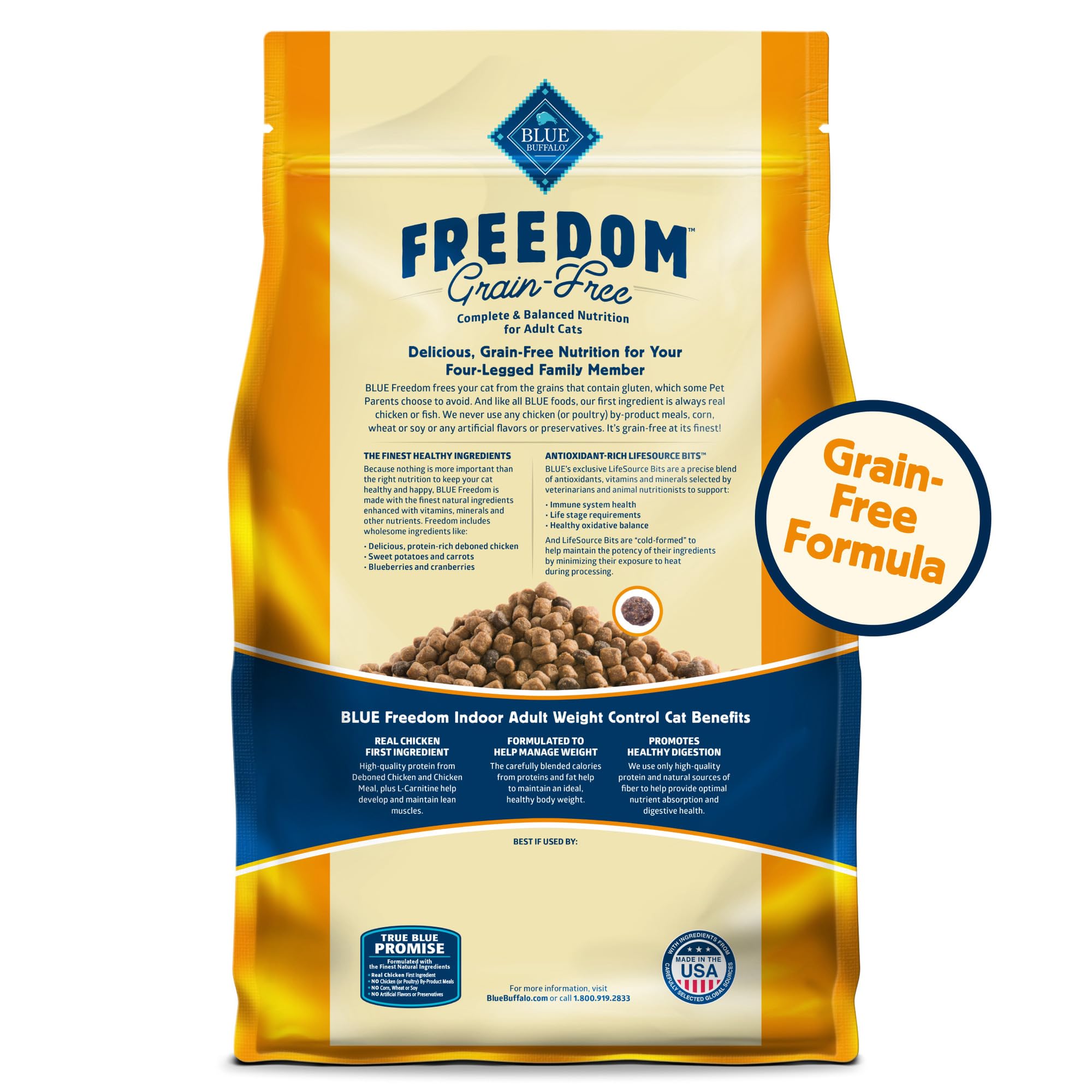 Blue Buffalo Freedom Grain-Free Adult Weight Control Dry Cat Food, Complete & Balanced Nutrition for Indoor Cats, Chicken Recipe