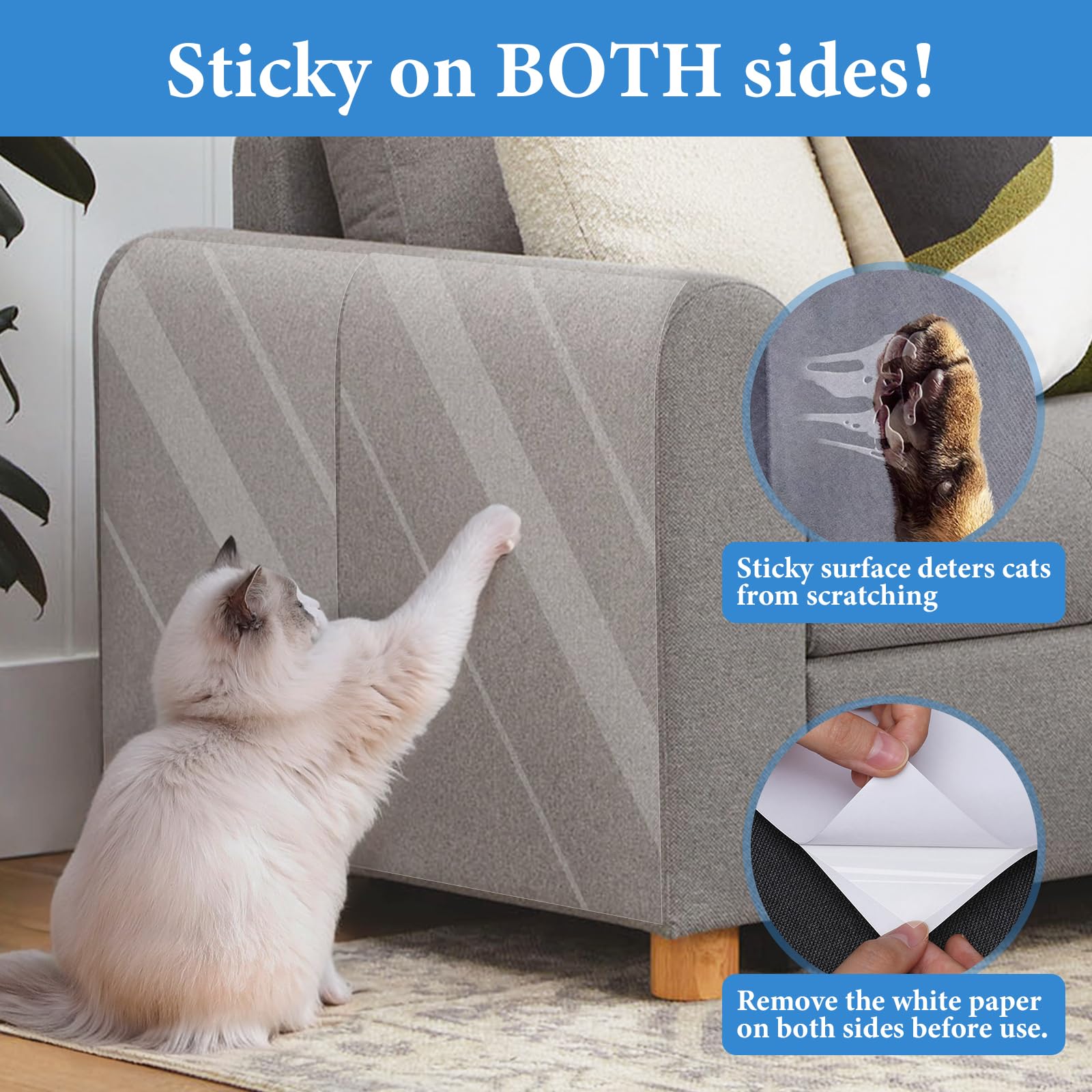 10 Pcs Extra Large Furniture Protectors From Cats, 5Pcs 17' X12” & 5Pcs 17'X10' Cat Scratch Deterrent Sheet, Double-Sided Training Tape, Cat Scratch Couch Protector