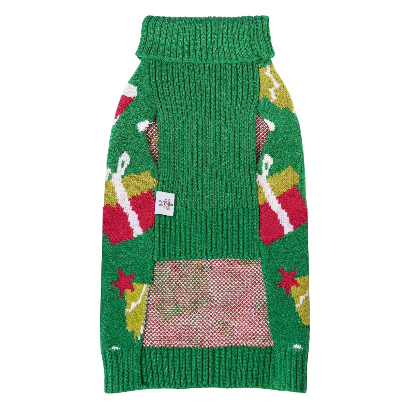 Cutebone Christmas Green Dog Sweater For Small Medium Dogs Tree Knit Puppy Sweater Turtleneck Pet Winter Clothes Cat Apparel Wit
