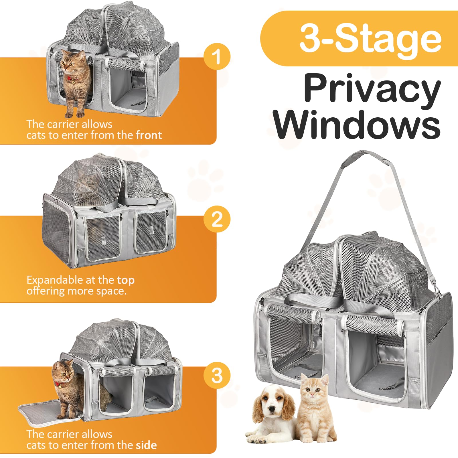 Cat Carrier For 2 Cats, Large Cat Travel Carrier With Litter Box, Top Expandable Pet Carrier For Cats/Dogs Up To 40Lbs
