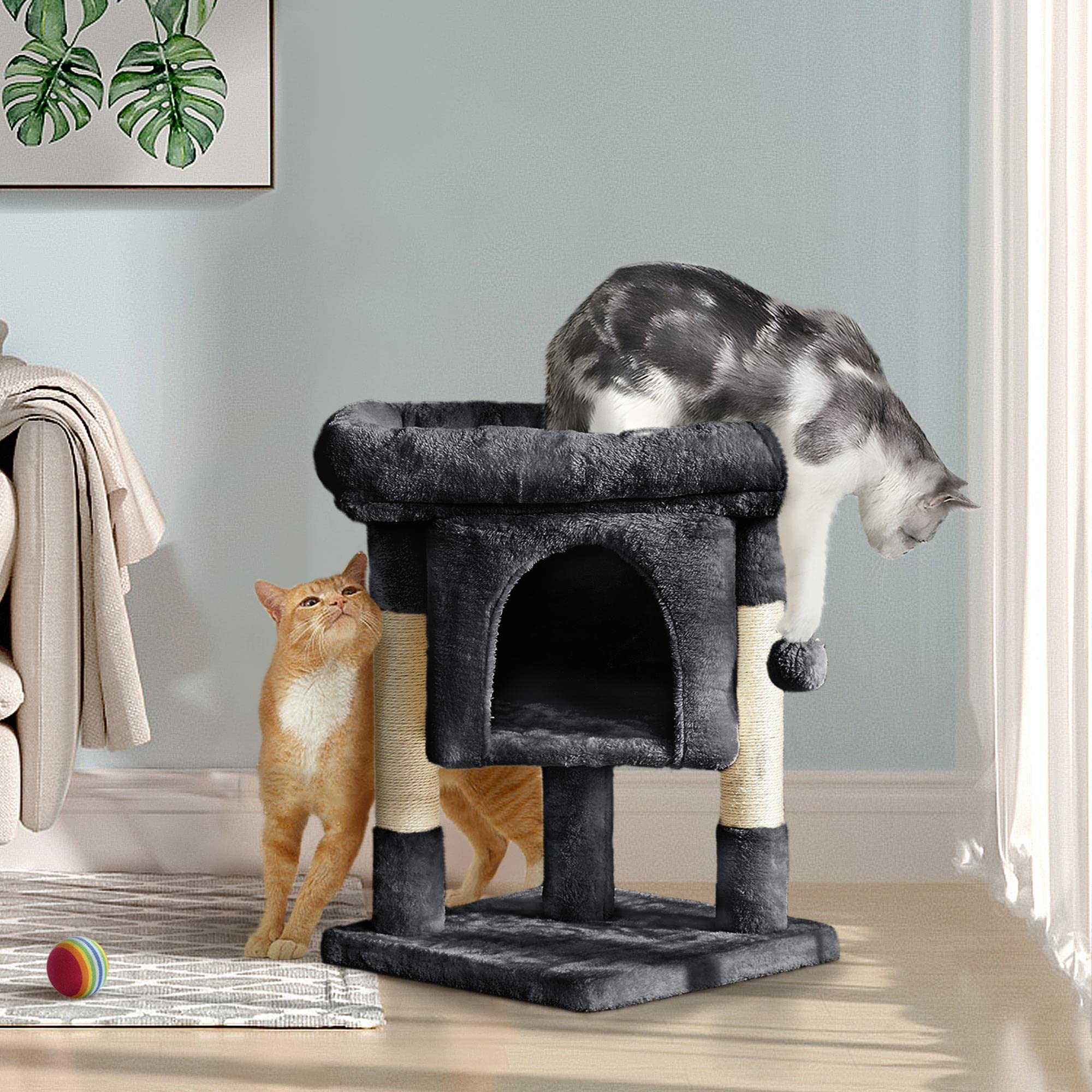 Yaheetech 23.5In Cat Tree Tower, Cat Condo With Sisal-Covered Scratching Posts, Cat House Activity Center Furniture For Kittens, Cats And Pets - Black, 16X16X23.5