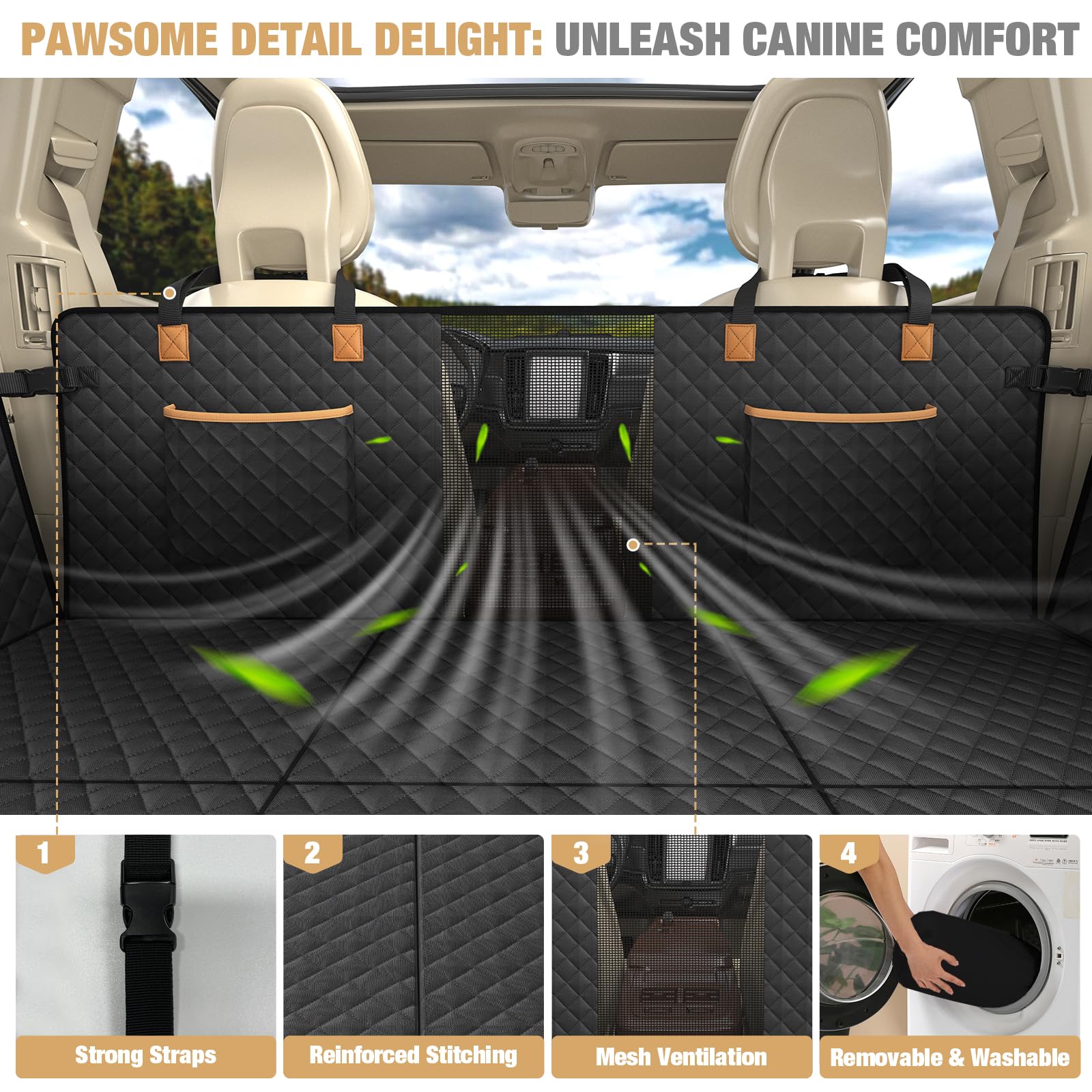 Lekereise Back Seat Extender For Dogs - Dog Car Seat Cover For Back Seat, Hard Bottom Dog Hammock For Car, Camping Air Mattress,