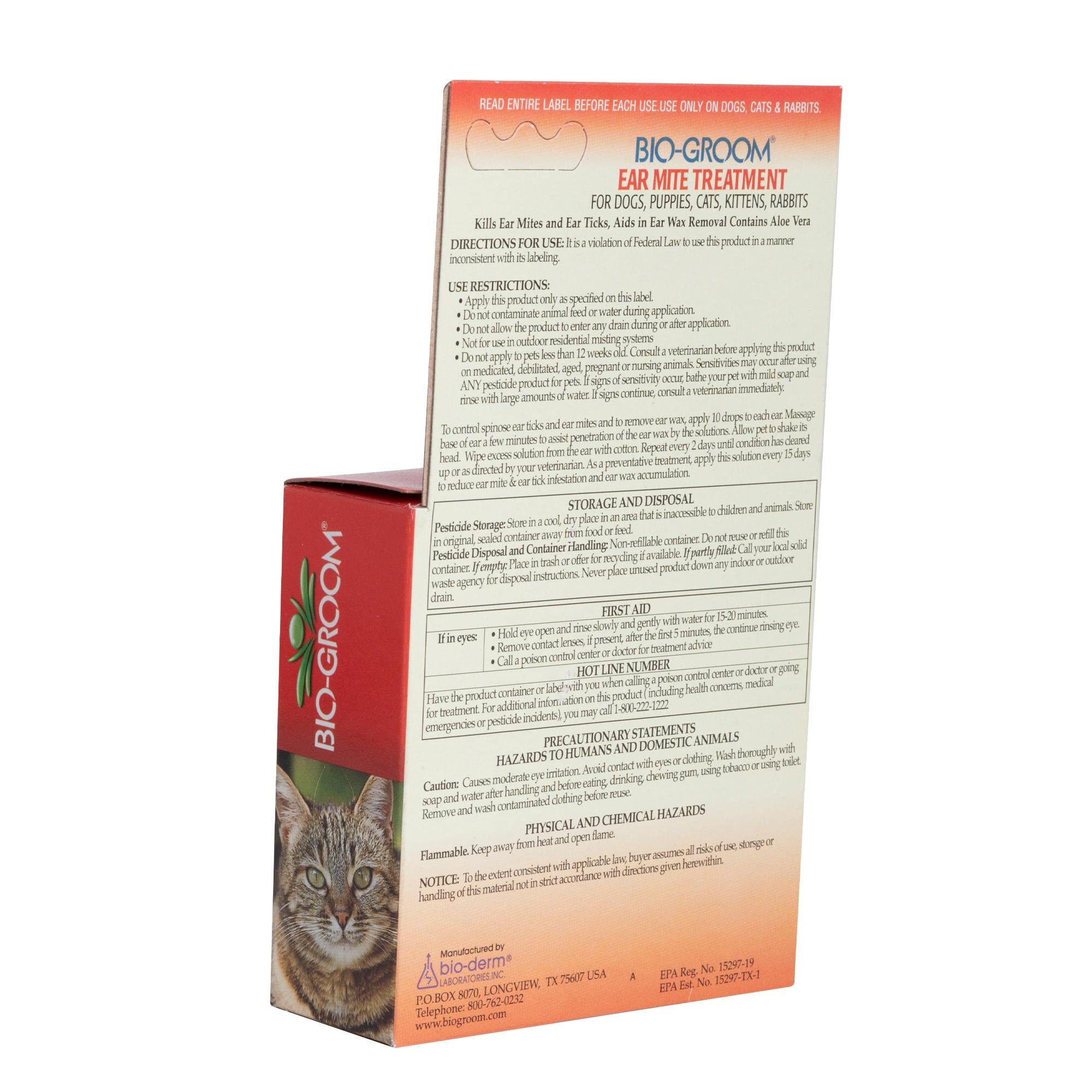 Bio-Groom Ear Mite Treatment for Dogs & Cats, Cruelty-Free, 1 fl oz, Gentle Wax Remover, White, Model 14001