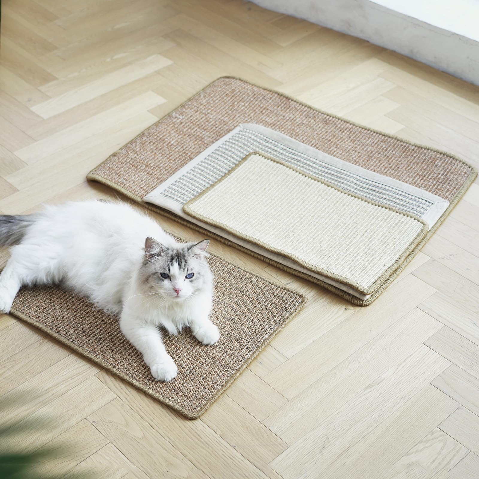 Fukumaru Cat Scratcher Mat, 23.6 X 15.7 Inch Natural Sisal Cat Scratch Mats, Horizontal Cat Floor Scratching Pad Rug, Protect Carpets And Sofas (Cream - Thicken)