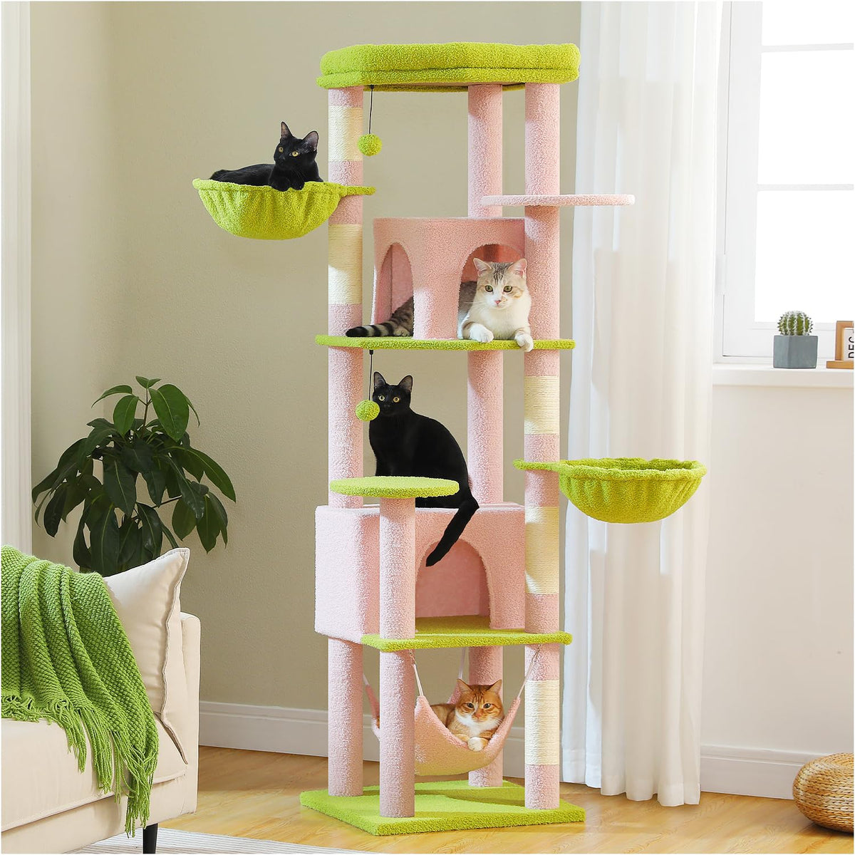 Pawz Road Tall Cat Tower, 70 Inch Cat Tree With Hammock, 5 Scratching Posts, 2 Condos And A Large Top Perches For Large Cats-Pin