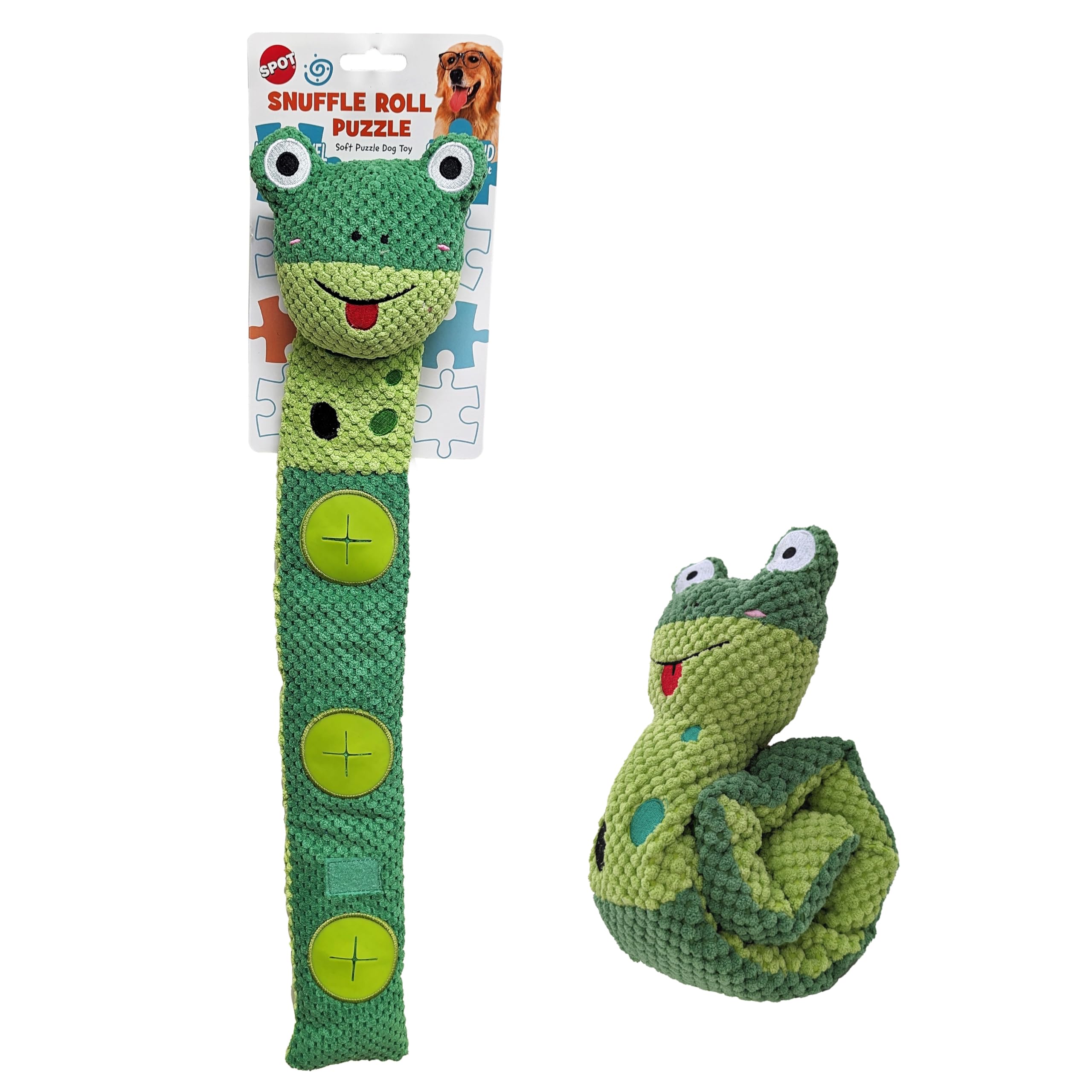 SPOT Snuffle Roll Puzzle Toy, Interactive Feeding Toy for Dogs, Mental Stimulation, 3 Treat Pockets, Crinkle & 2 Squeakers, 25 I