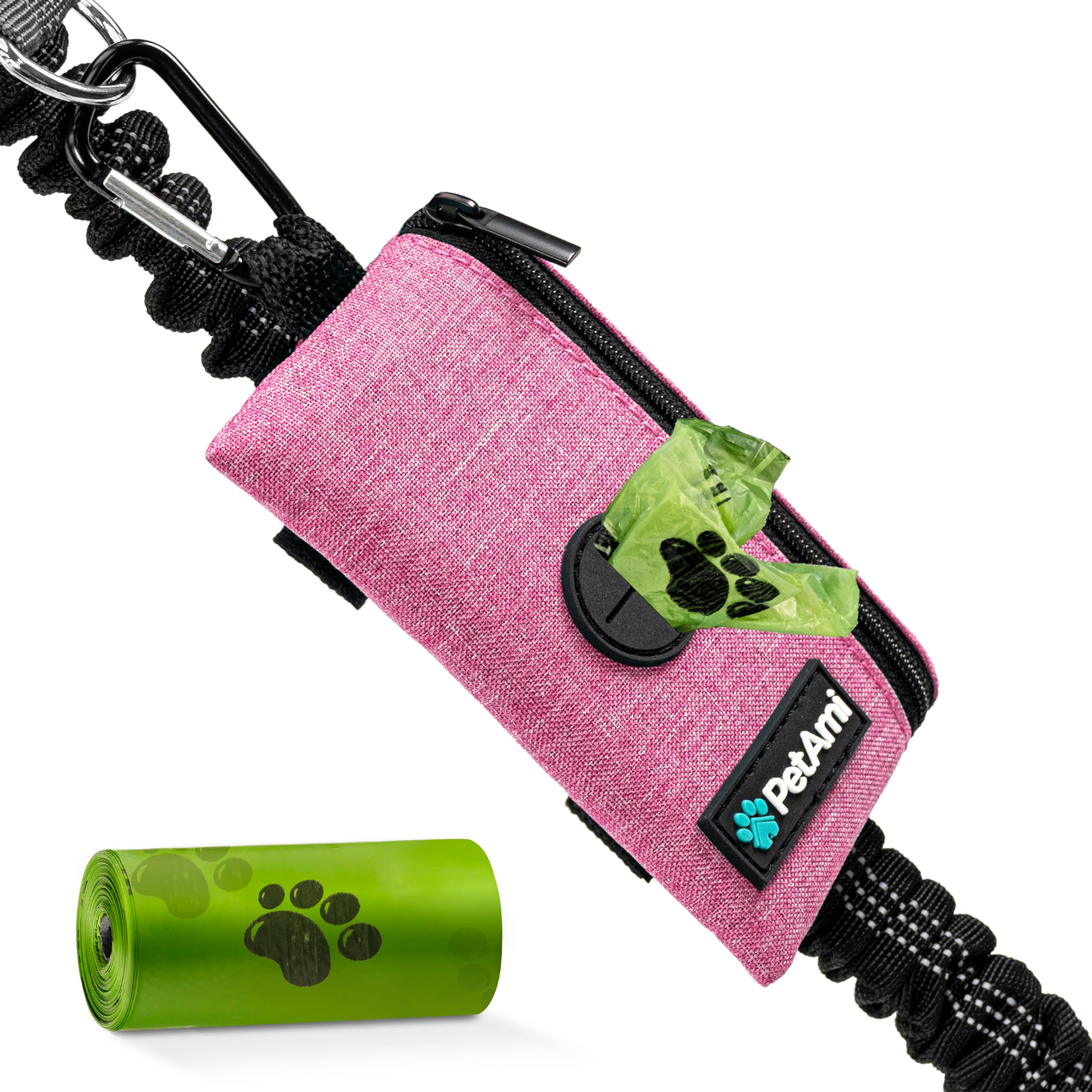 PetAmi Dog Poop Bag Holder for Leash, Dog Waste Bag Dispenser with Clip, Doggy Walking & Camping Accessories with Trash Bag Roll