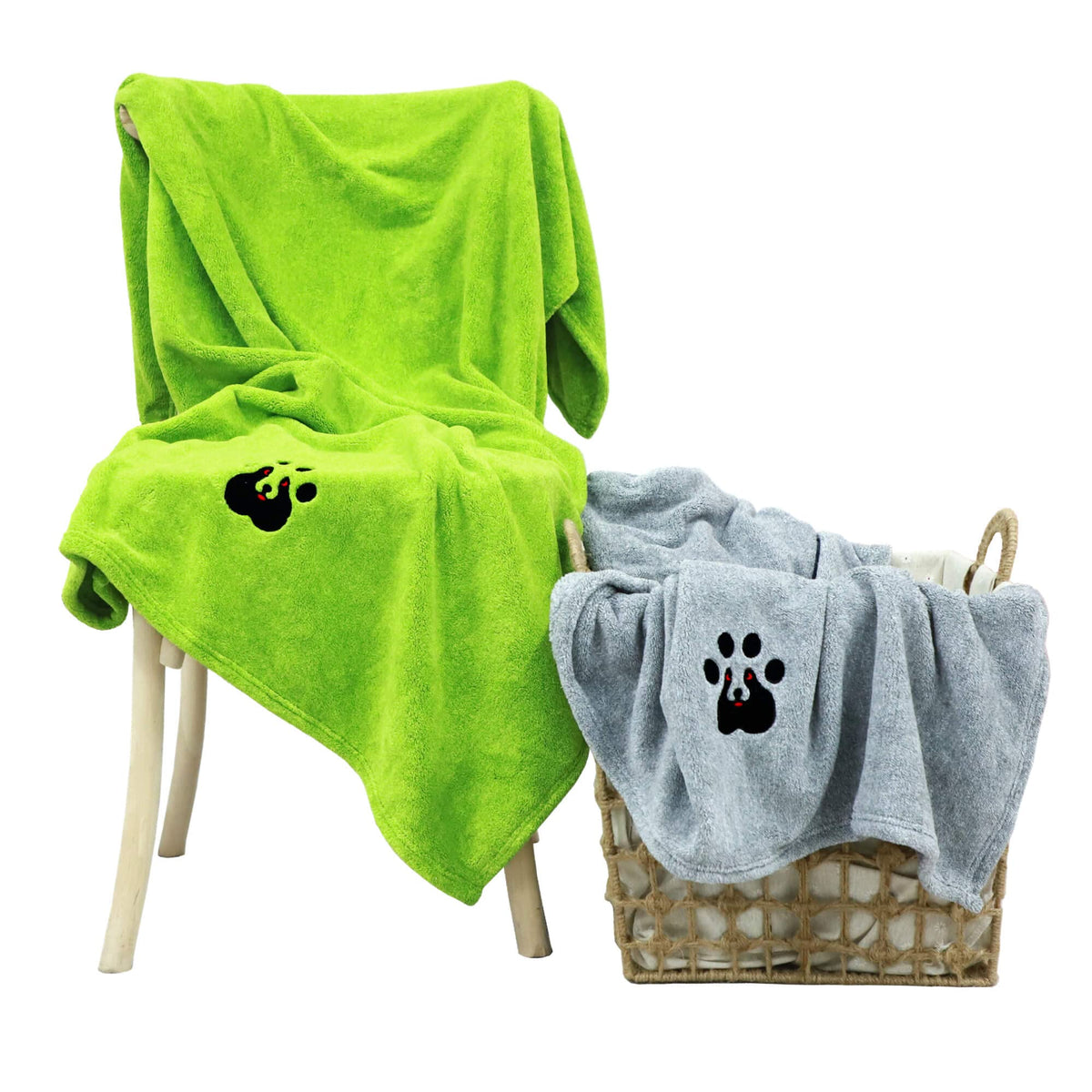 Dogvingpk Extra Large Dog Towels For Drying Dogs - Pack Of 2 - Super Absorbent Soft Microfiber Pet Bath Grooming Towel For Dogs Cats And Other Pets (Xl-55' * 36', Green And Gery)