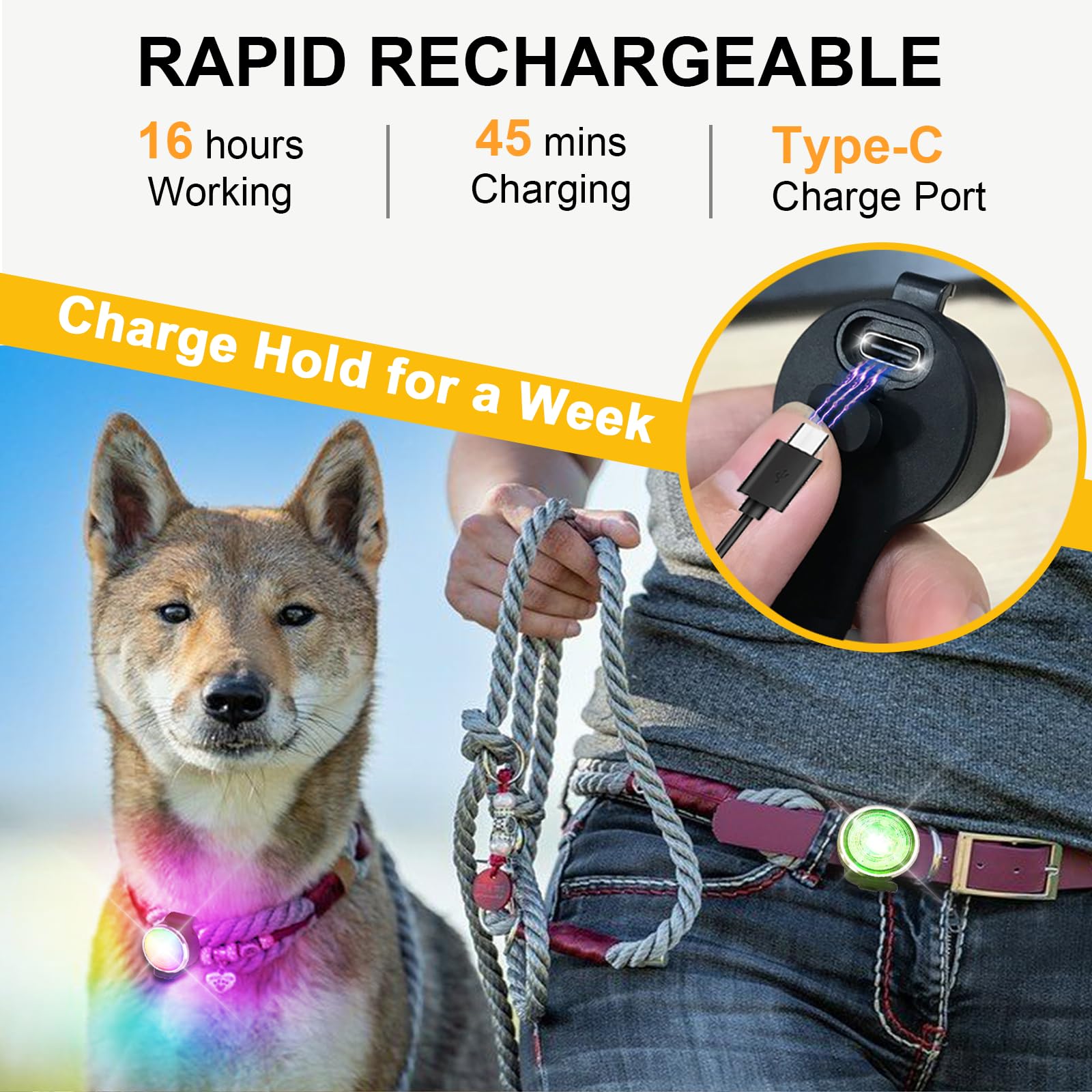 Tubasion Upgraded 8 Modes Rechargeable Dog Collar Light For Night Walking, Ip66 Waterproof Silicone Band Safety Clip On For Nigh