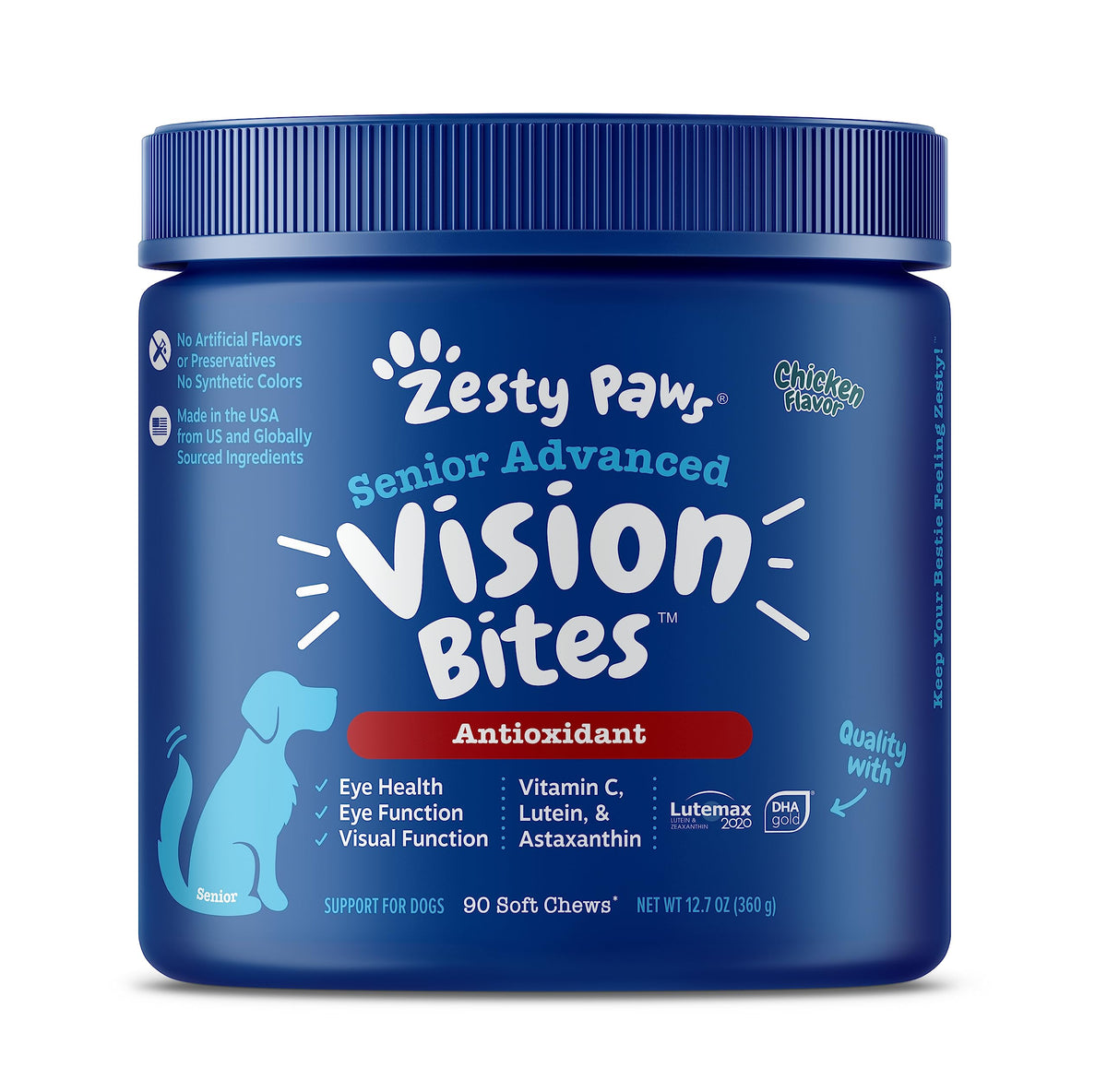 Zesty Paws Eye Supplement For Dogs - Vision Support With Antioxidants & Omega 3 Fatty Acids - 90 Chews