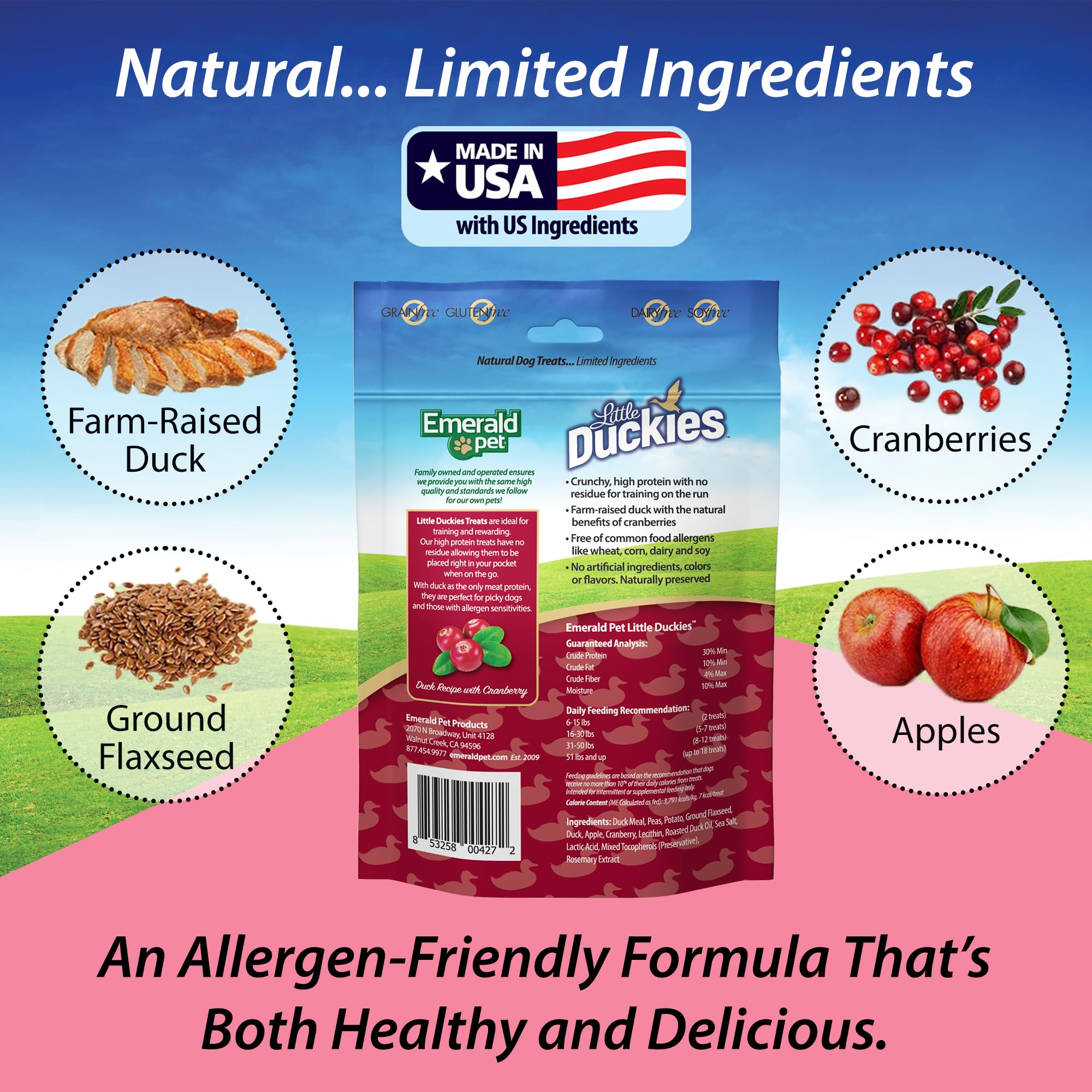 Emerald Pet Little Duckies Dog Treats with Duck and Cranberry