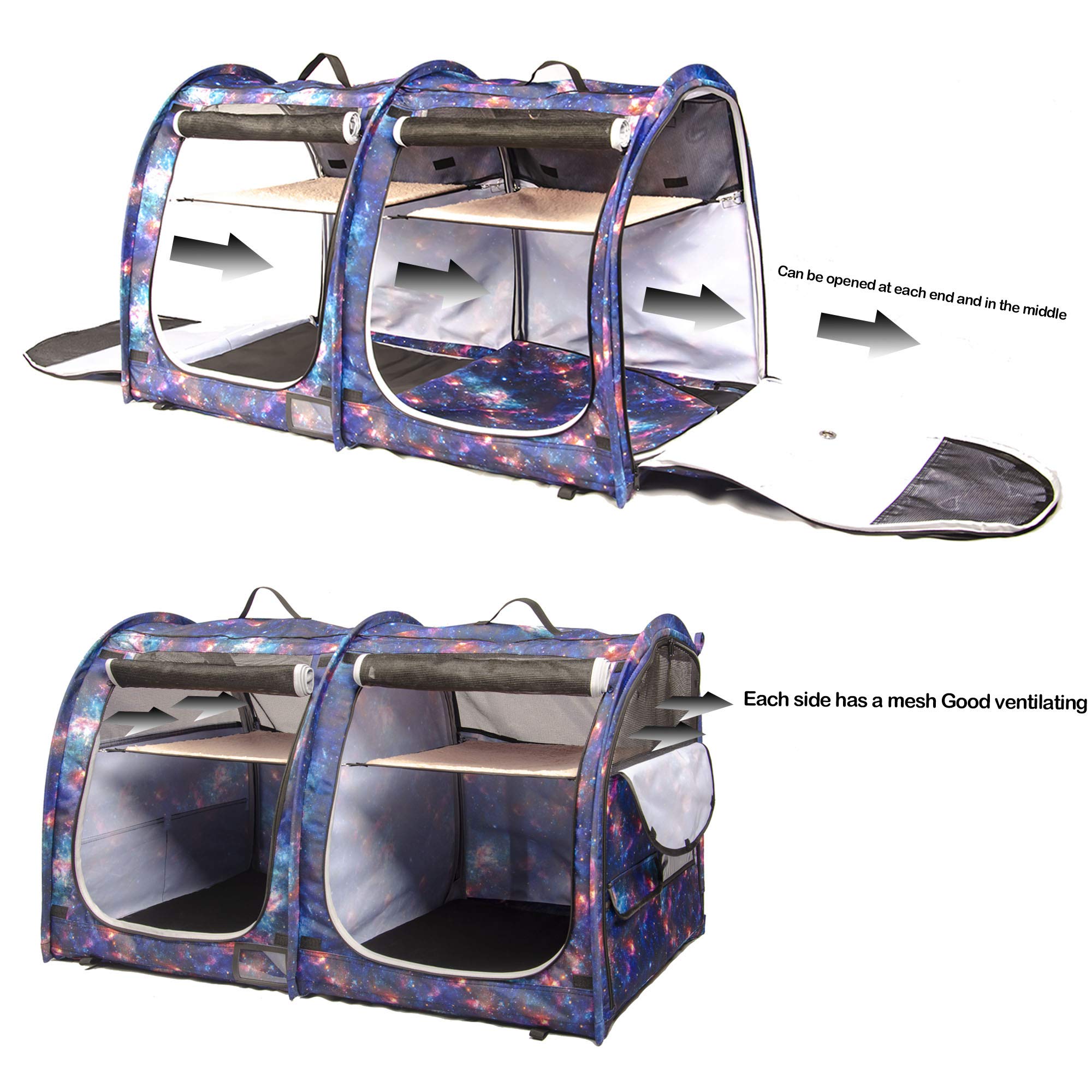 Mispace Portable Twin Compartment Show House Cat Cage/Condo - Easy To Fold & Carry Kennel - Comfy Puppy Home & Dog Travel Crate With Portable Carry Bag/Two Hammocks/Mats And Collapsible Litter Box