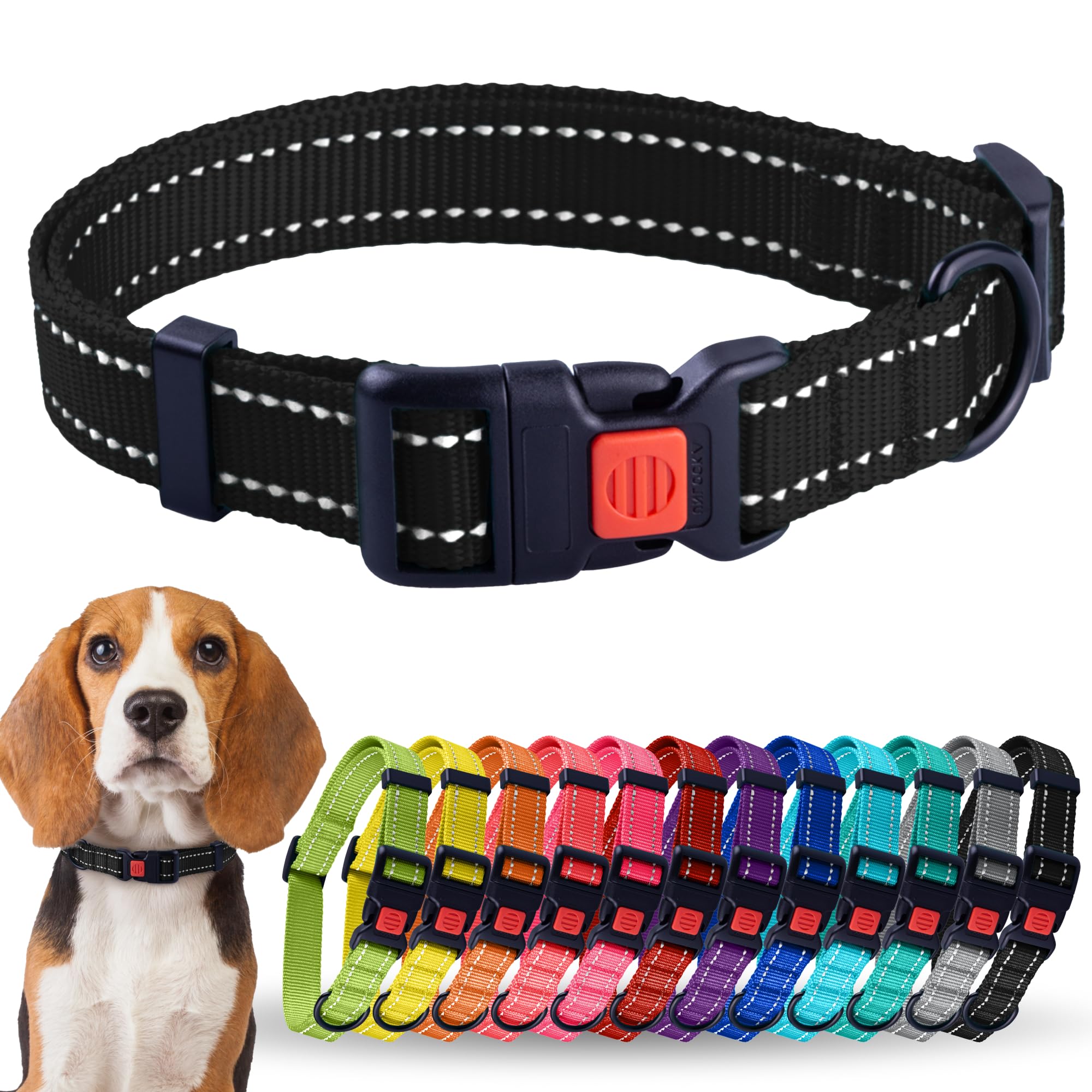 Collardirect Reflective Dog Collar For A Small, Medium, Large Dog Or Puppy With A Quick Release Buckle - Boy And Girl - Nylon Suitable For Swimming (10-13 Inch, Pink)