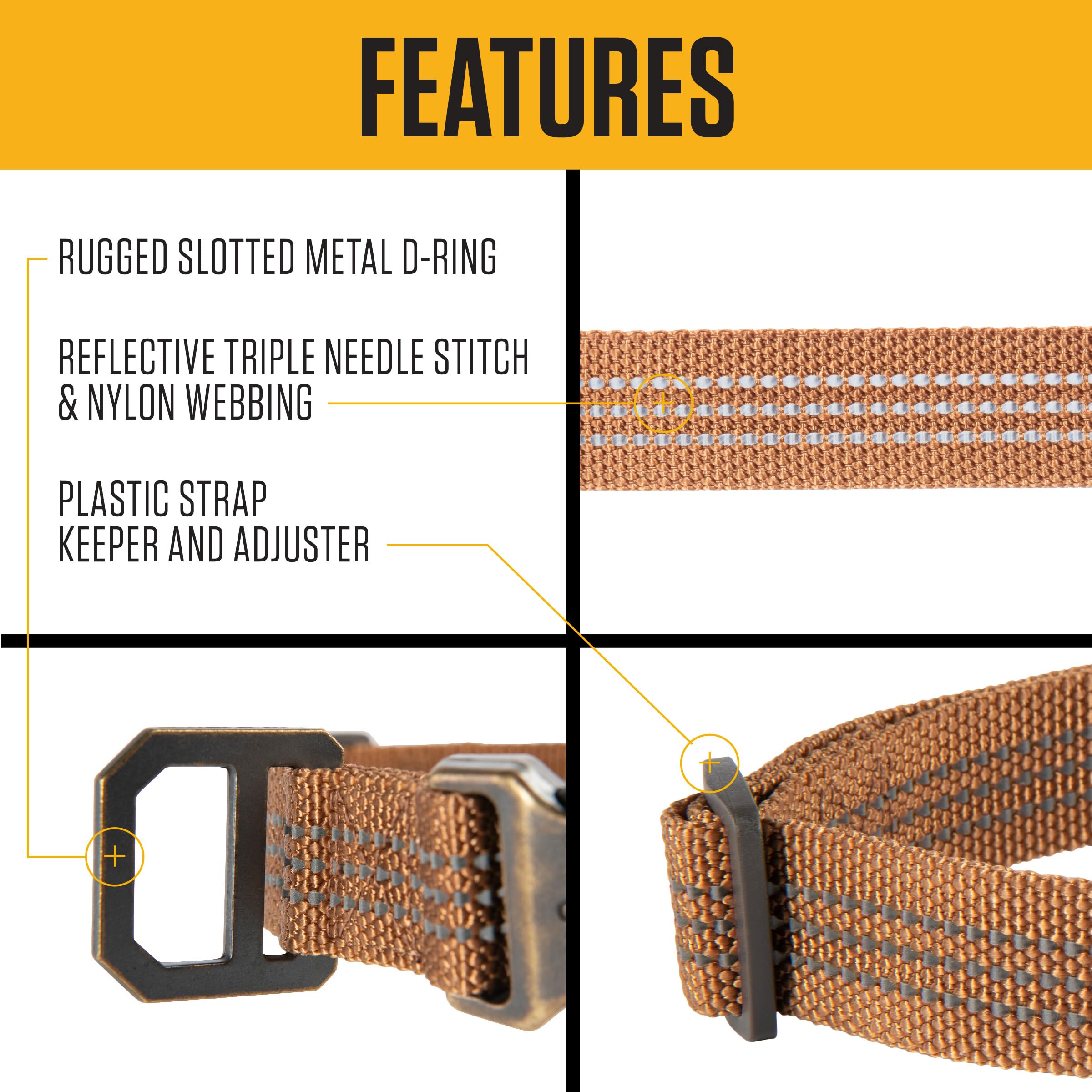Carhartt Fully Adjustable Nylon Webbing Collars for Dogs, Reflective Stitching for Visibility, Light Moss (Nylon Webbing), Mediu