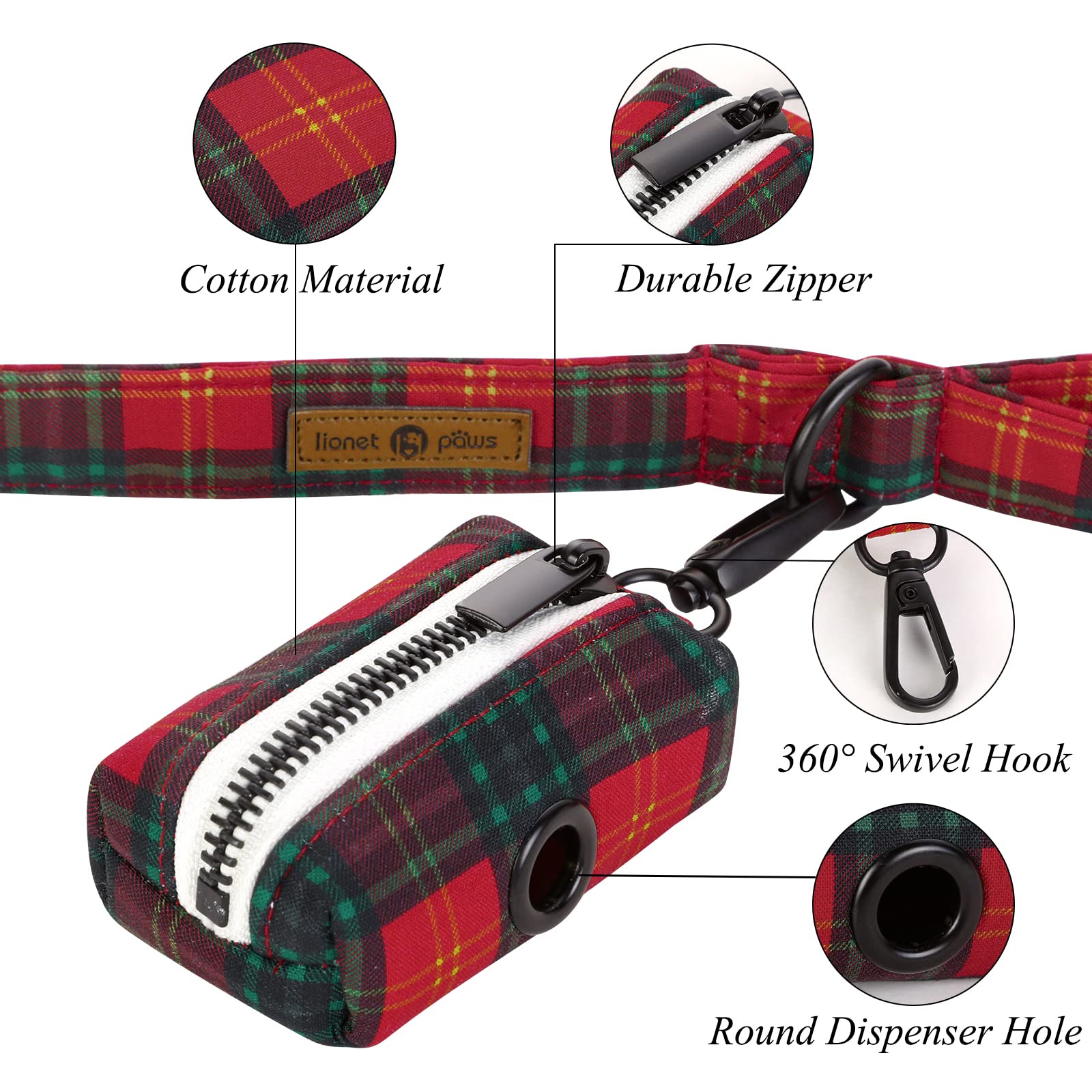 Lionet Paws Cute Dog Poop Bag Holder With Dog Poop Bag For Leash, Cotton Dog Bag Dispenser, Matching Dog Collar