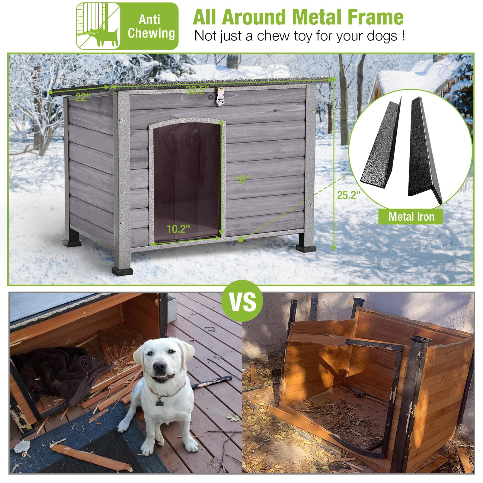 Gutinneen Dog House Insulated Outdoor Dog Kennel With Liner For Winter
