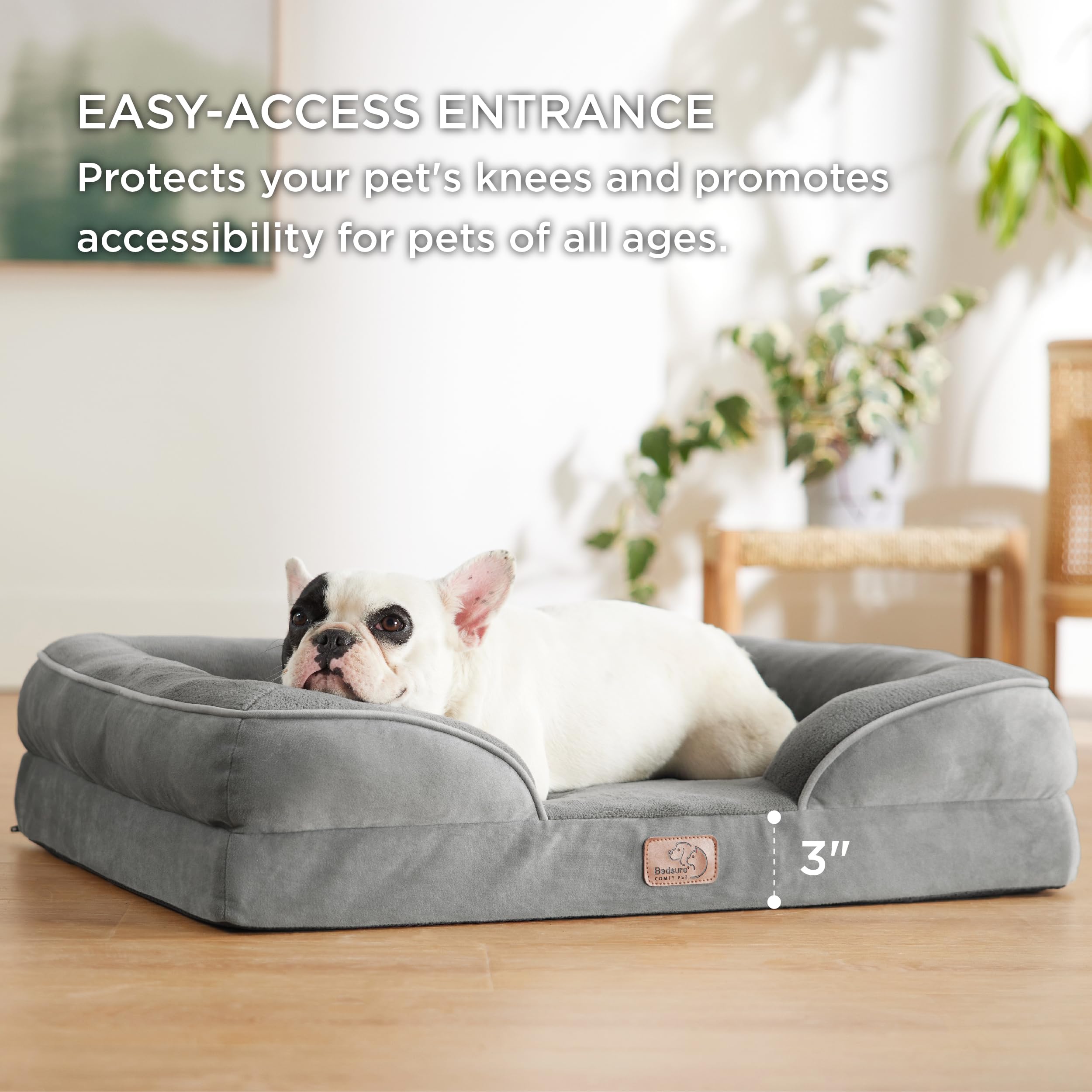 Bedsure Orthopedic Dog Bed - Waterproof Foam Pet Couch for Medium Dogs, 28"x23"x6.5", Grey, Removable Washable Cover, Nonskid Bottom