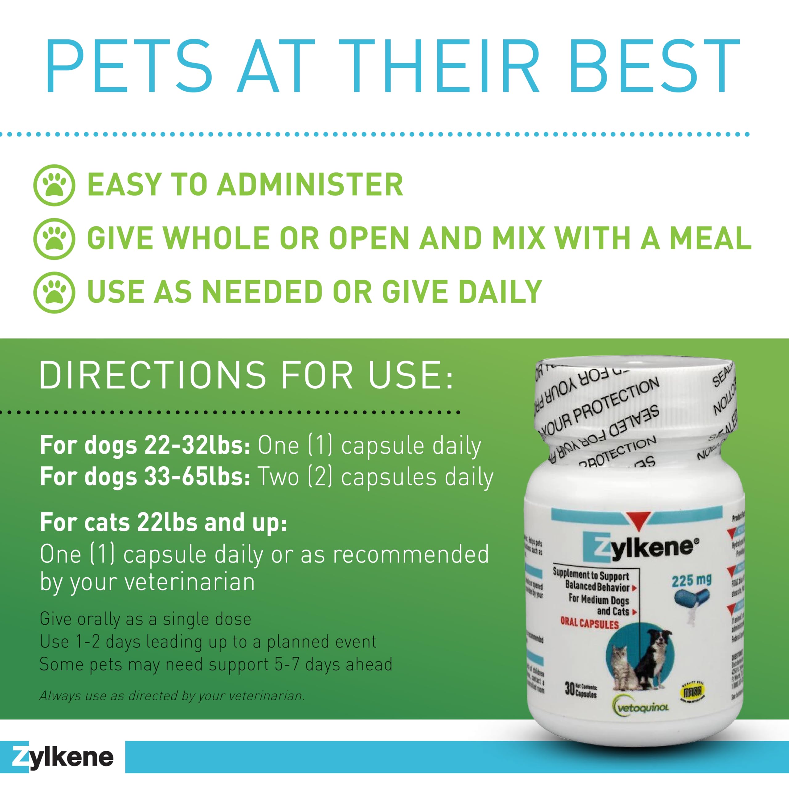 Vetoquinol Zylkene Calming Support Supplement for Medium Dogs 33-65lbs Helps Promote Relaxation and Reduce External Stress Facto