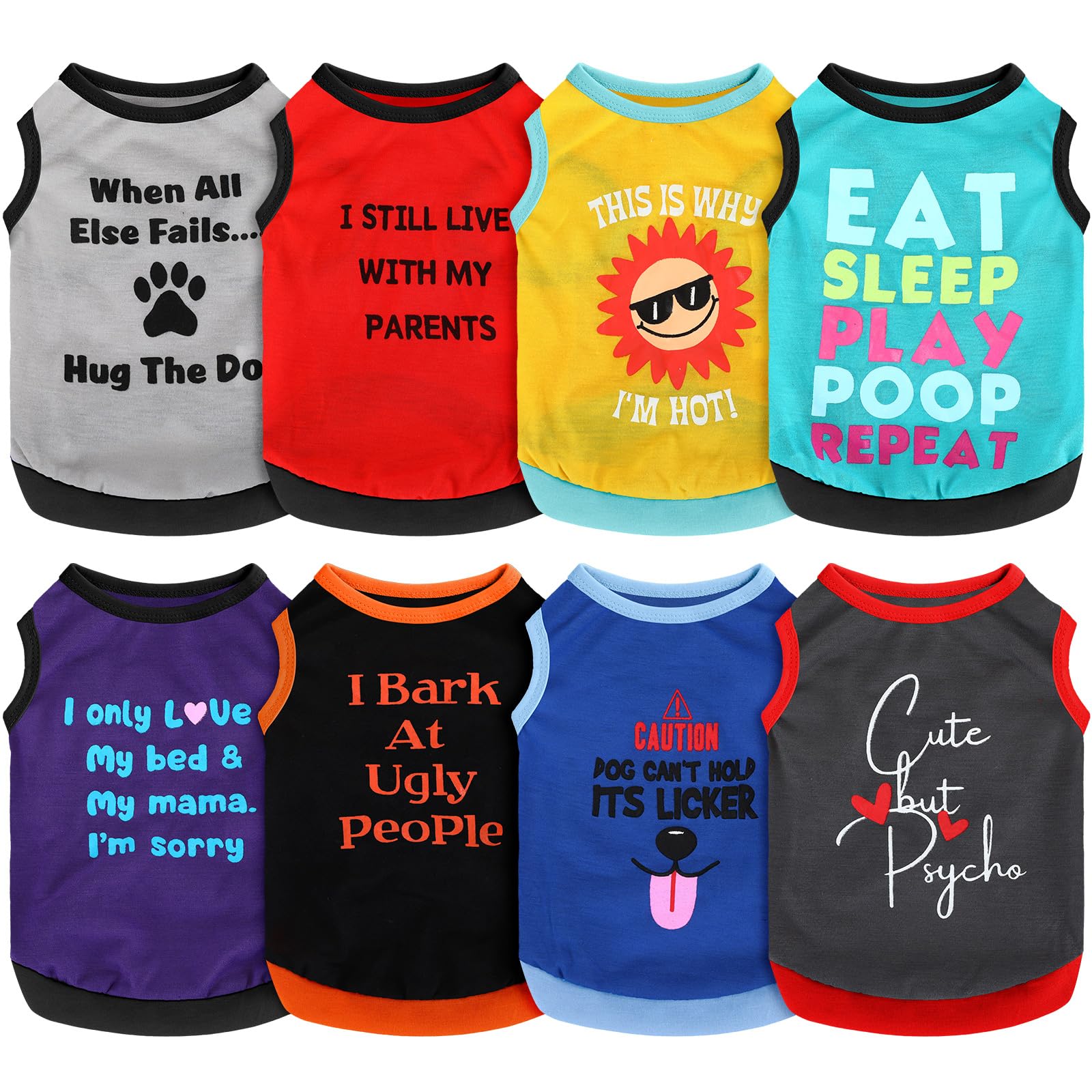 Saintrygo 8 Pieces Dog Shirts Pet Printed Clothes with Funny Letters Summer Pet T Shirts Cool Puppy Breathable Dog Outfit Soft S