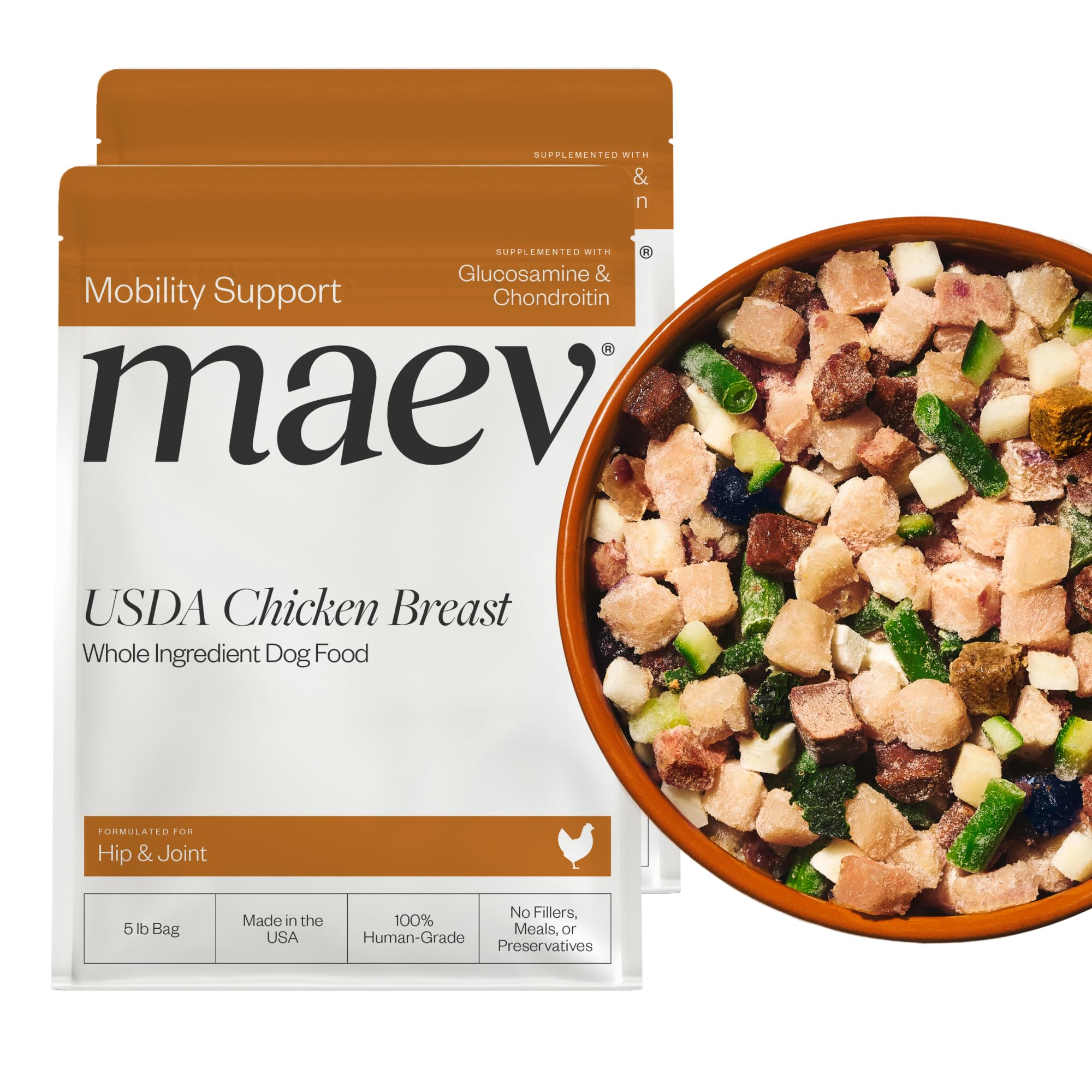 Maev Human-Grade Fresh-Frozen Chicken Dog Food, Hip & Joint Formula | High-Protein, Grain-Free, Whole Ingredient Raw Food for Do
