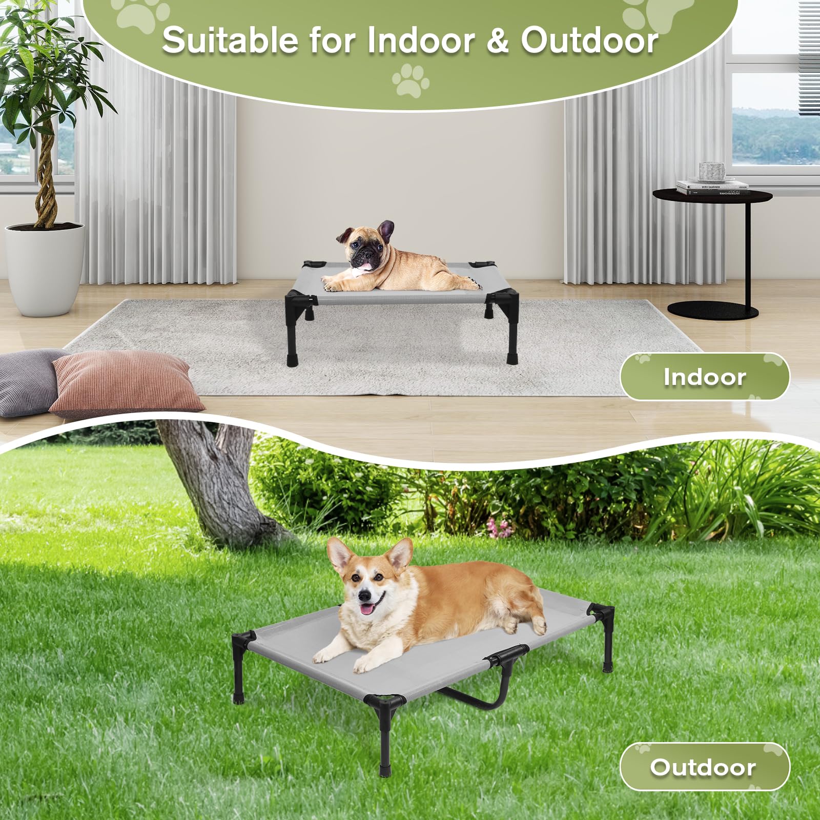 Small Elevated Dog Bed, Cooling Outdoor Raised Dog Cot Beds For Small Dogs, Portable Pet Hammock With Frame, Chew Proof Lifted P