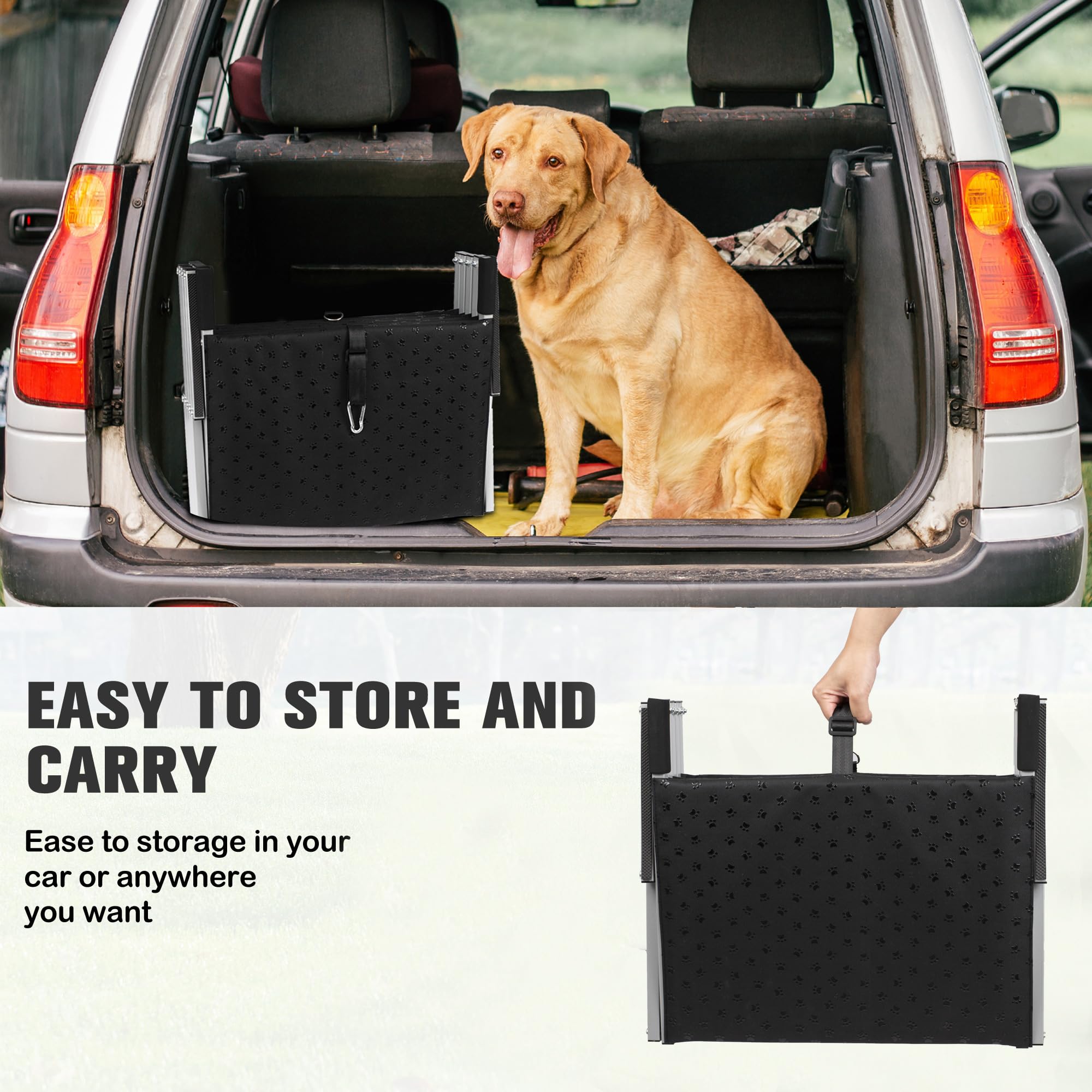 Niubya Dog Ramps for Cars, Portable Folding Dog Stairs for Cars, SUV, Trucks, Lightweight Pet Ramp for Large Dogs with Non-Slip