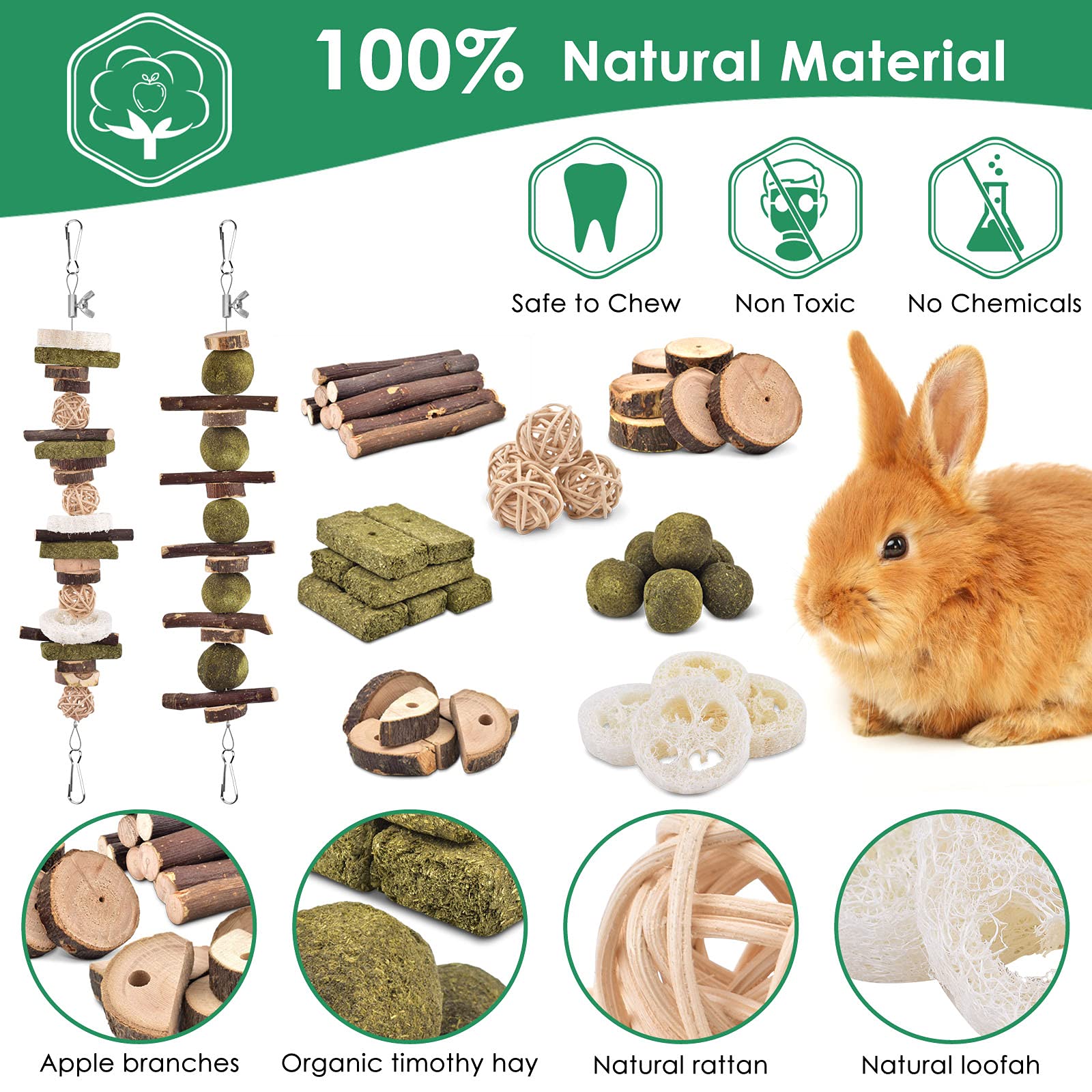 Katumo Rabbit Chew Toys, 68 Pcs Diy Hamster Chew Toys Kit Bunny Teeth Care Molar Toys Ideal For Rabbit, Guinea Pig, Chinchilla,