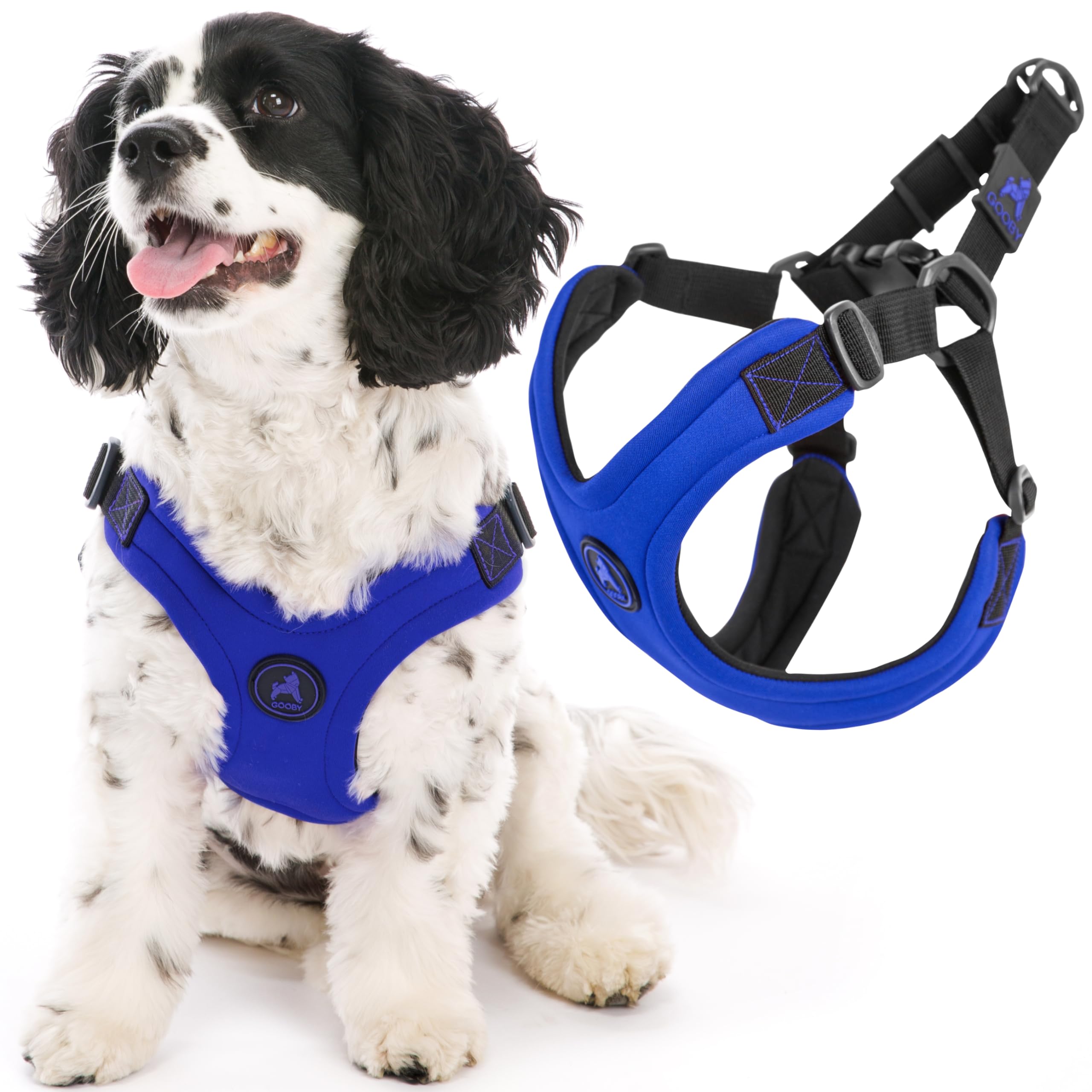 Gooby Escape Free Sport Harness - Blue, Large - No Choke Step-In Patented Neoprene Small Dog Harness With Four-Point Adjustment 