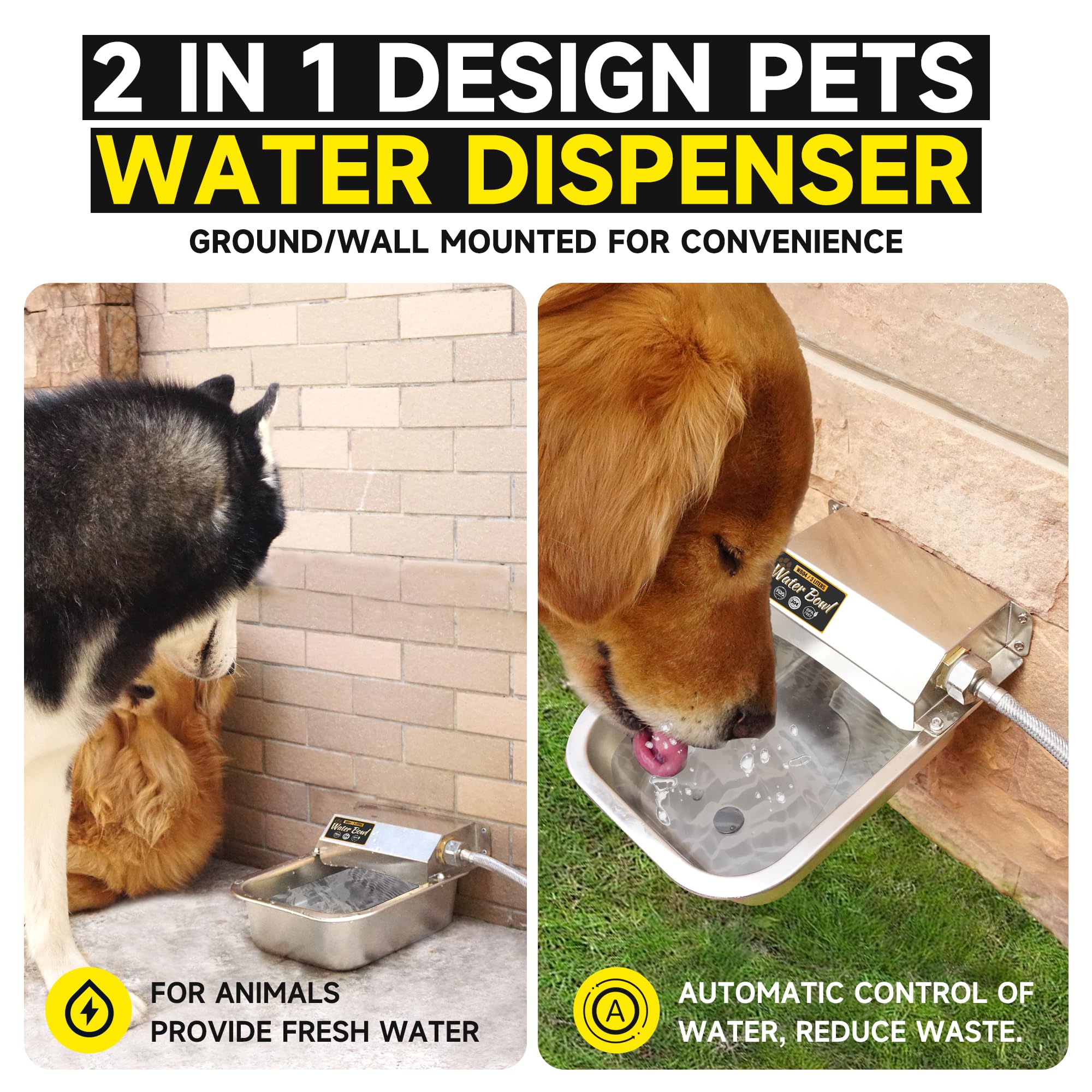 Automatic Water Dispenser For Dogs, 3L /101 Oz 304 Stainless Steel Dog Water Feeder, Auto-Fill Large Waterer For Pets & Livestoc