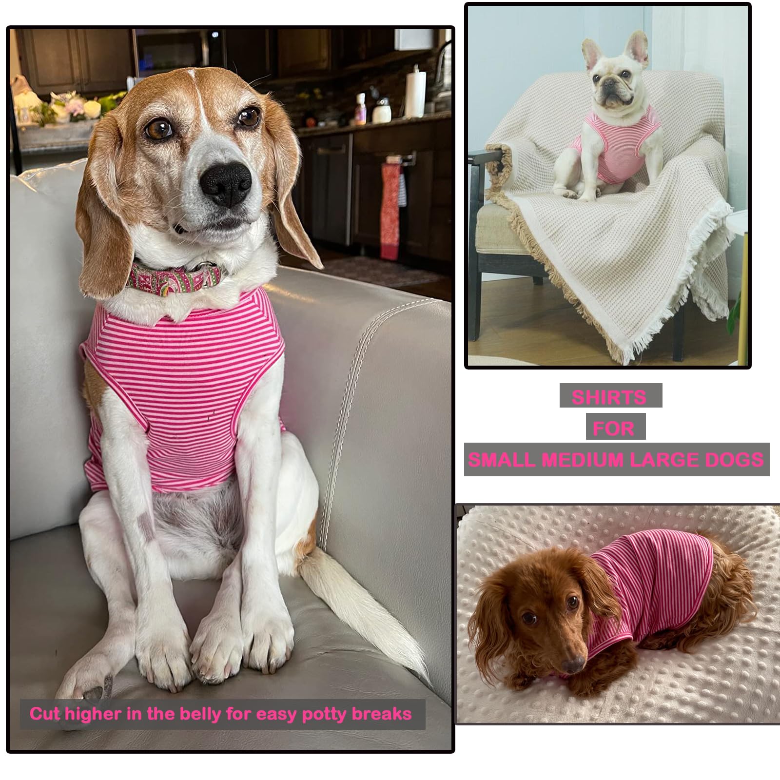 Sychien Dog Shirt,Combed Cotton T-Shirts,Soft Cool Boy Girl Tee for Large Dogs Bulldog,Pink Rose Striped XL