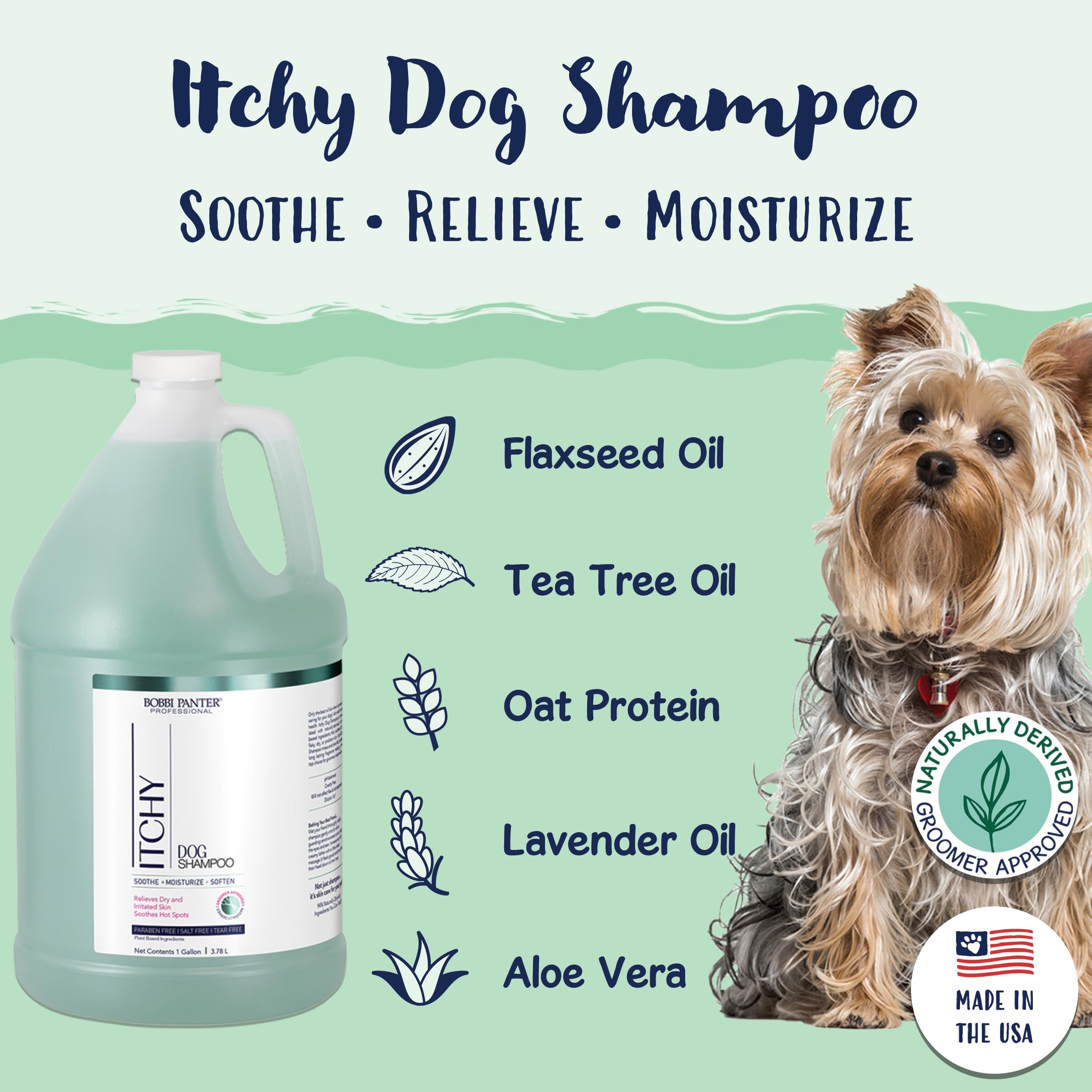 Bobbi Panter Itchy Dog Shampoo For Soothing Skin Relief, Naturally Derived Ingredients, Tear-Free, Salt-Free, Paraben-Free, Ph-Balanced, 20:1 Concentrated Formula, Green Apple Scent, 13 Oz.