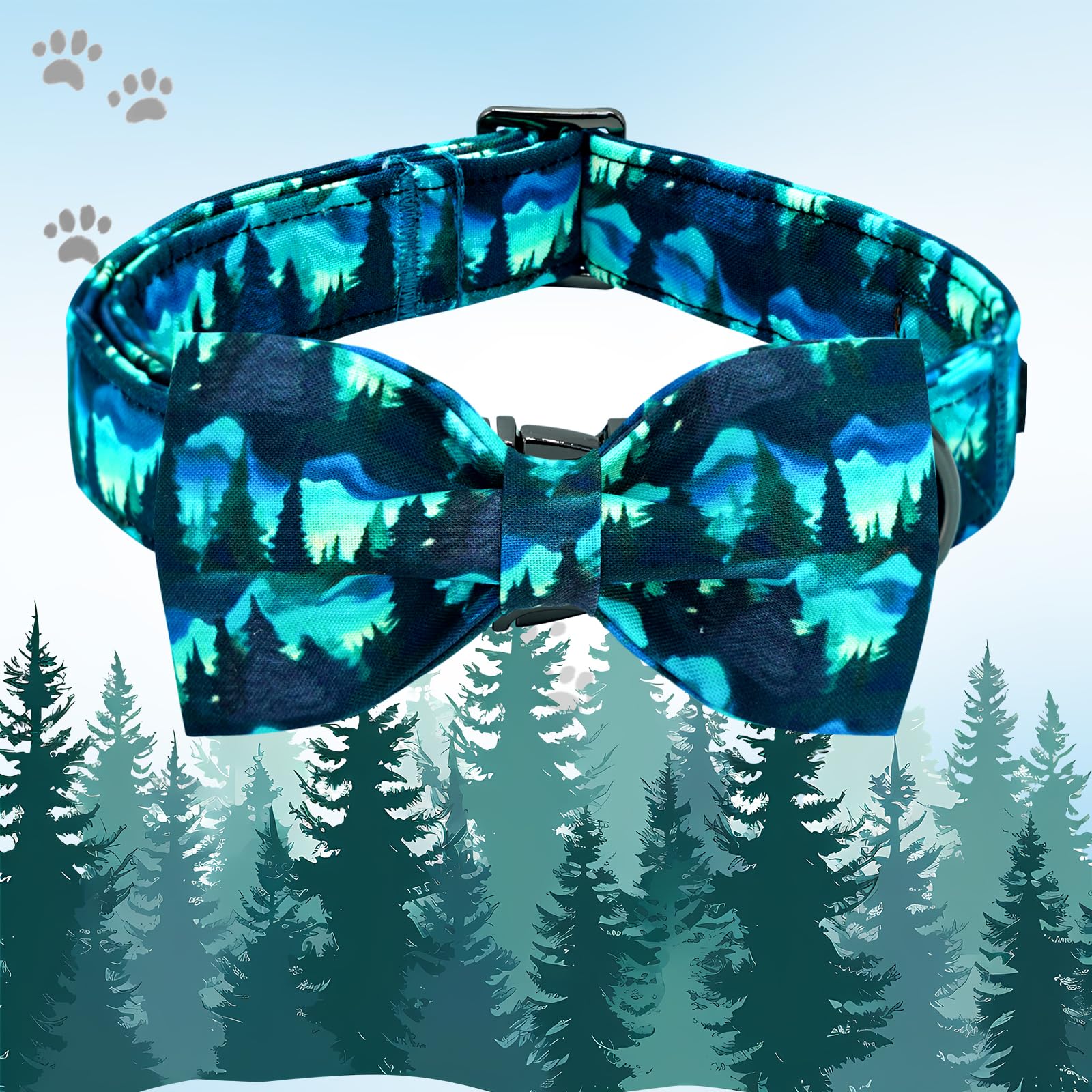 Lionheart Glory Dog Bow Collar Green Spring Summer Cute Collars For Small Dogs, Soft Duty Adjustable Dog Collar With Bowtie Pet