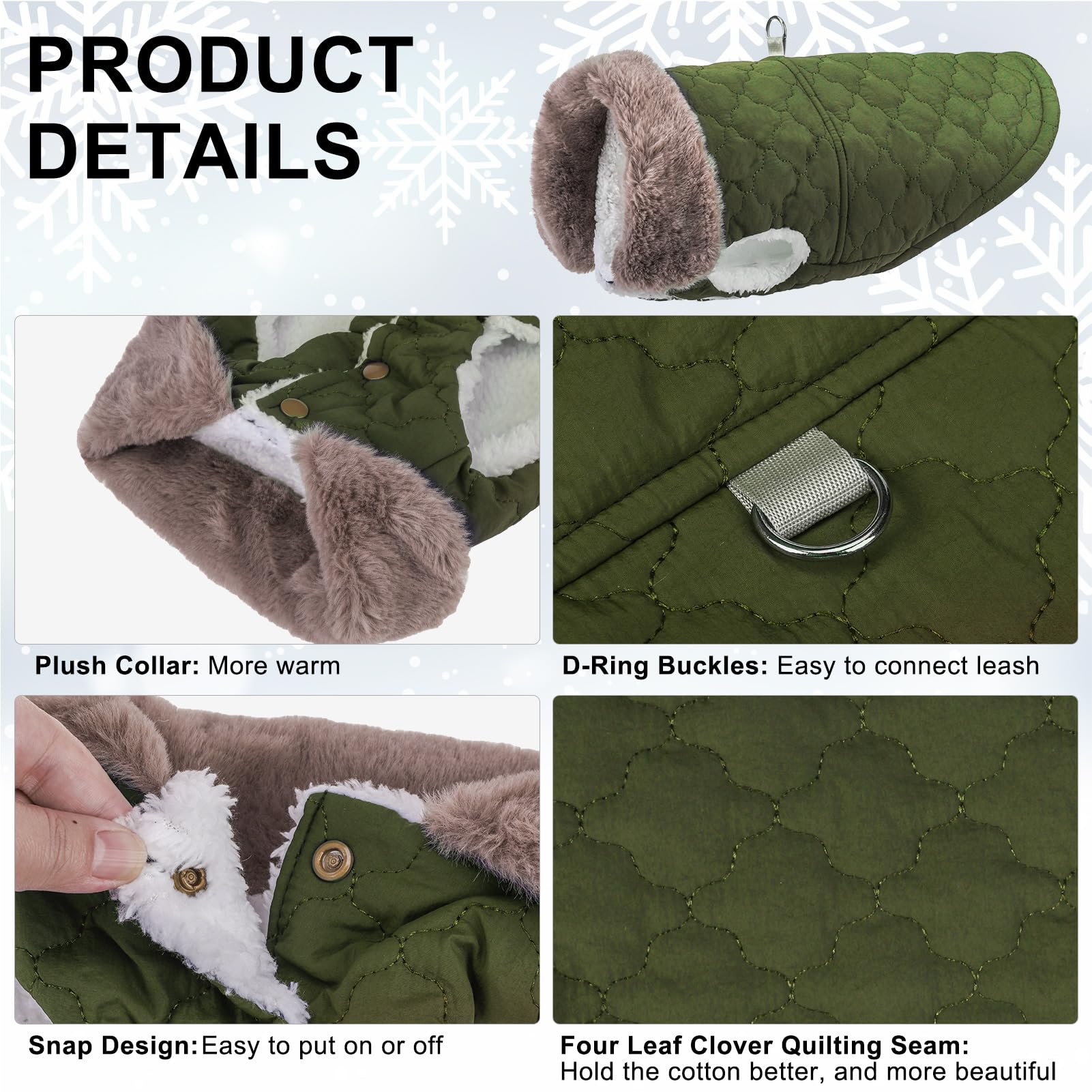 BEAUTYZOO Winter Dog Coat with Harness Built in, Warm Dog Puffer Jacket Vest Padded Fleece Cold Weather Dog Coats Windproof Wate