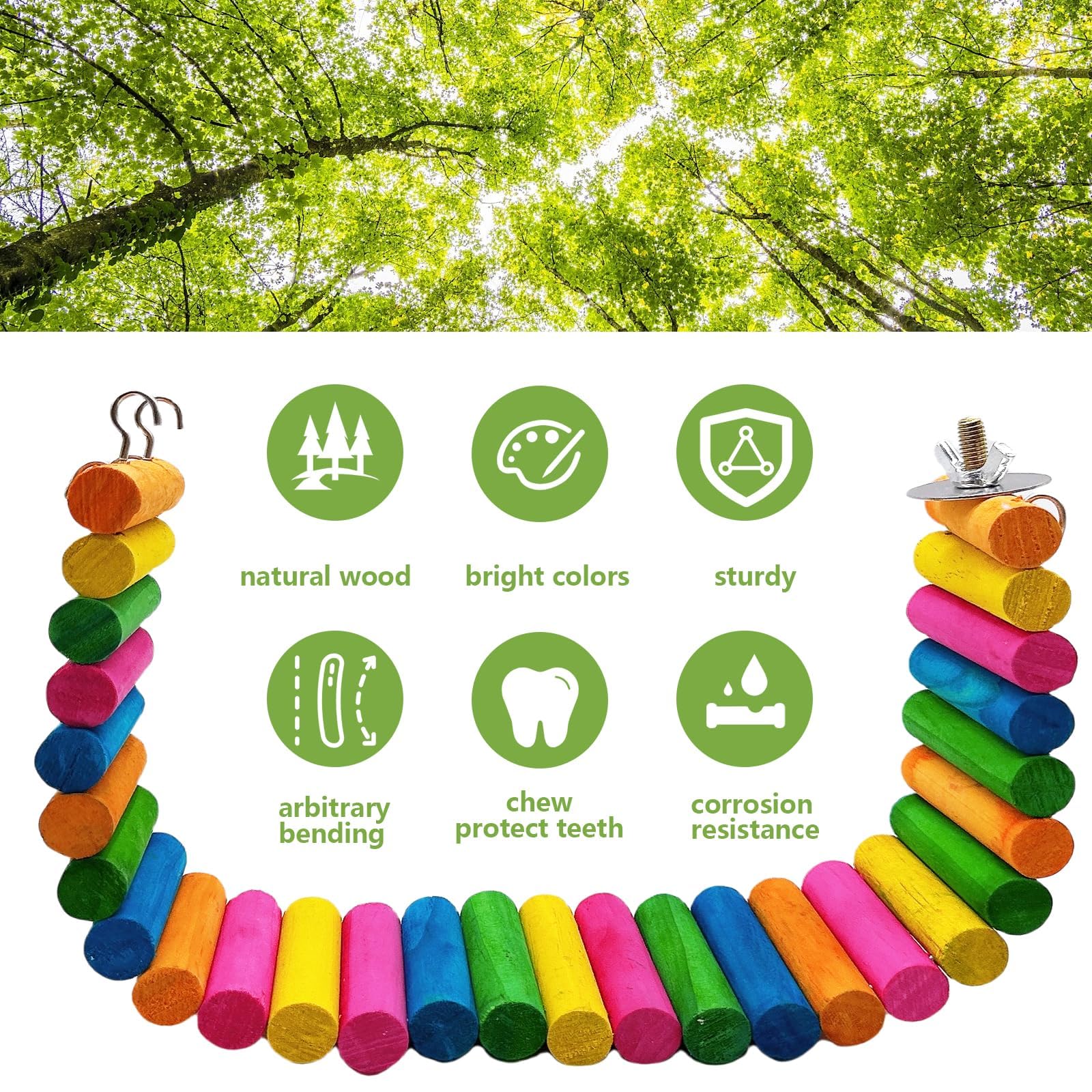 Hamiledyi Hamster Rainbow Bridge,Flexible Bendy Climbing Ladder Hanging Wooden Chew Toy for Bird Parrot Guinea Pig Chinchilla Ch