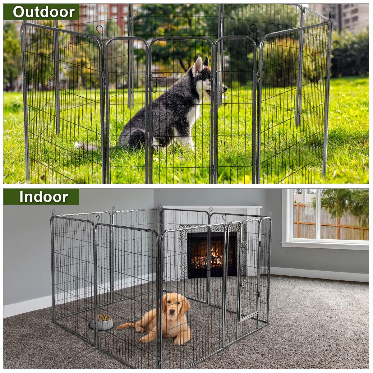 Giantex 40 Inch Fence With Door, 16/8 Panels Playpen for Outside Large Dogs, Portable Pet Enclosure, Heavy Duty Metal Camping Fe