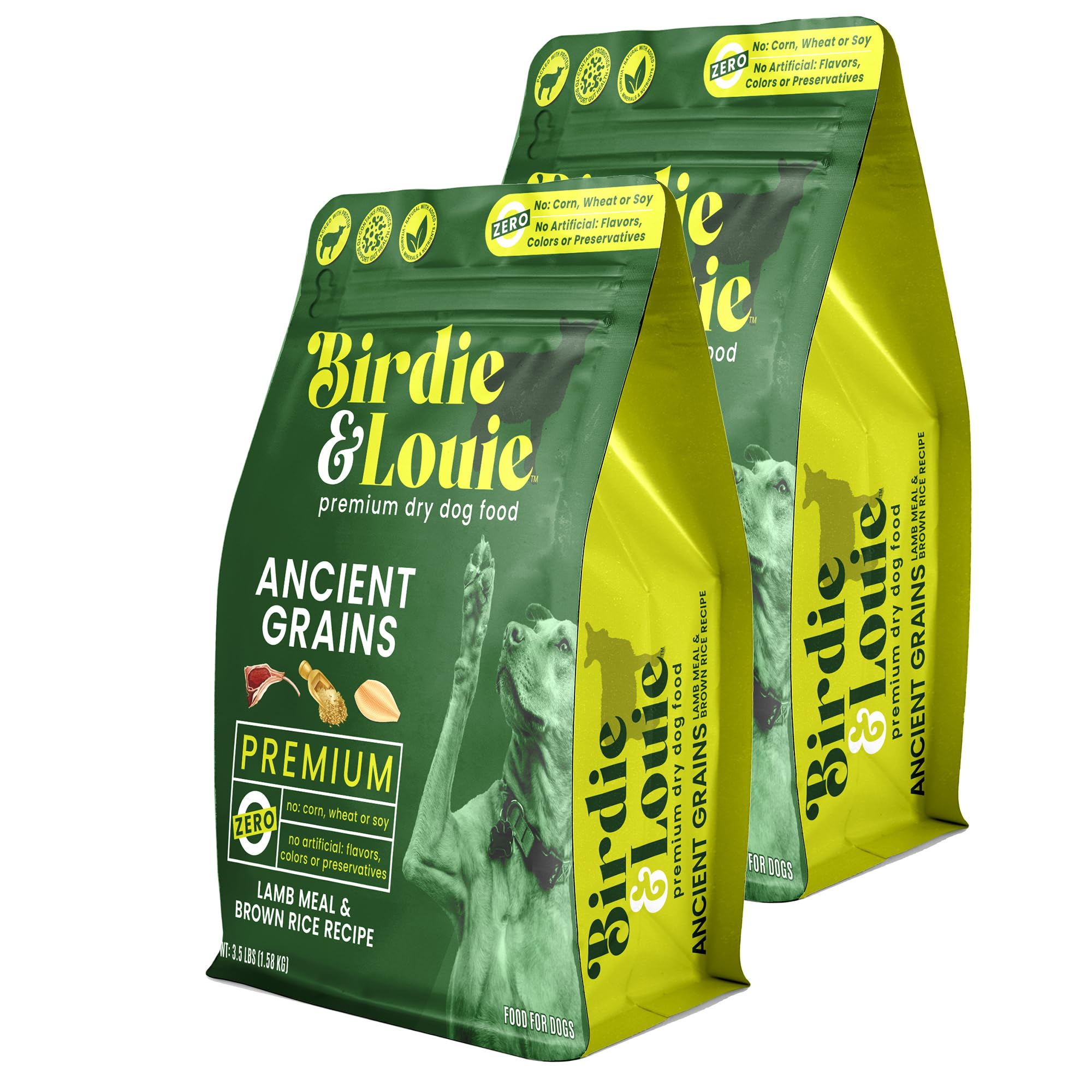 Birdie and Louie Dry Dog Food Lamb Meal & Brown Rice Recipe 3.5 Lb Easy Seal Bag (2 Bags)