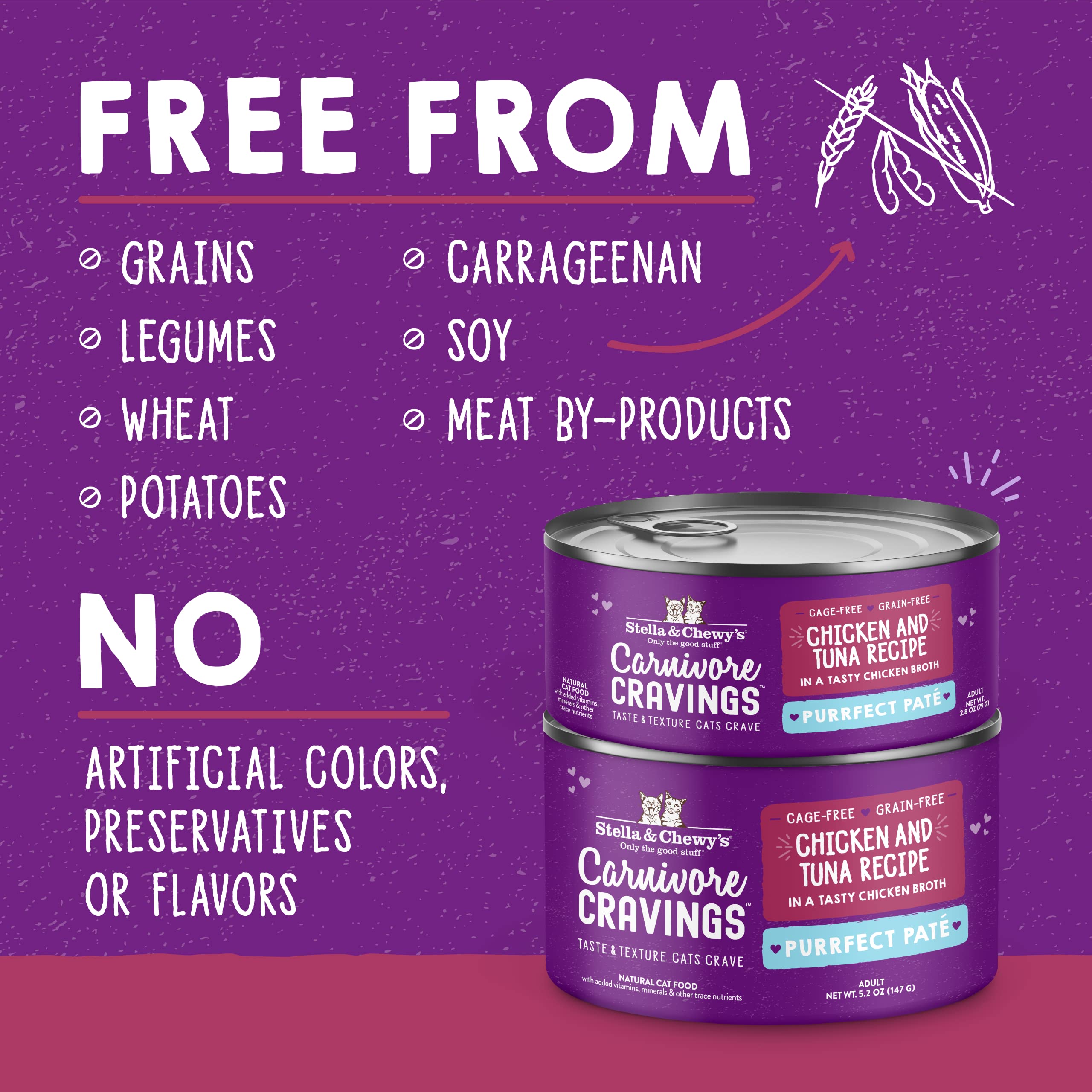Stella & Chewys Carnivore Cravings Purrfect Pate Cans - Grain Free, Protein Rich Wet Cat Food - Chicken & Tuna Recipe - (2.8 Ou