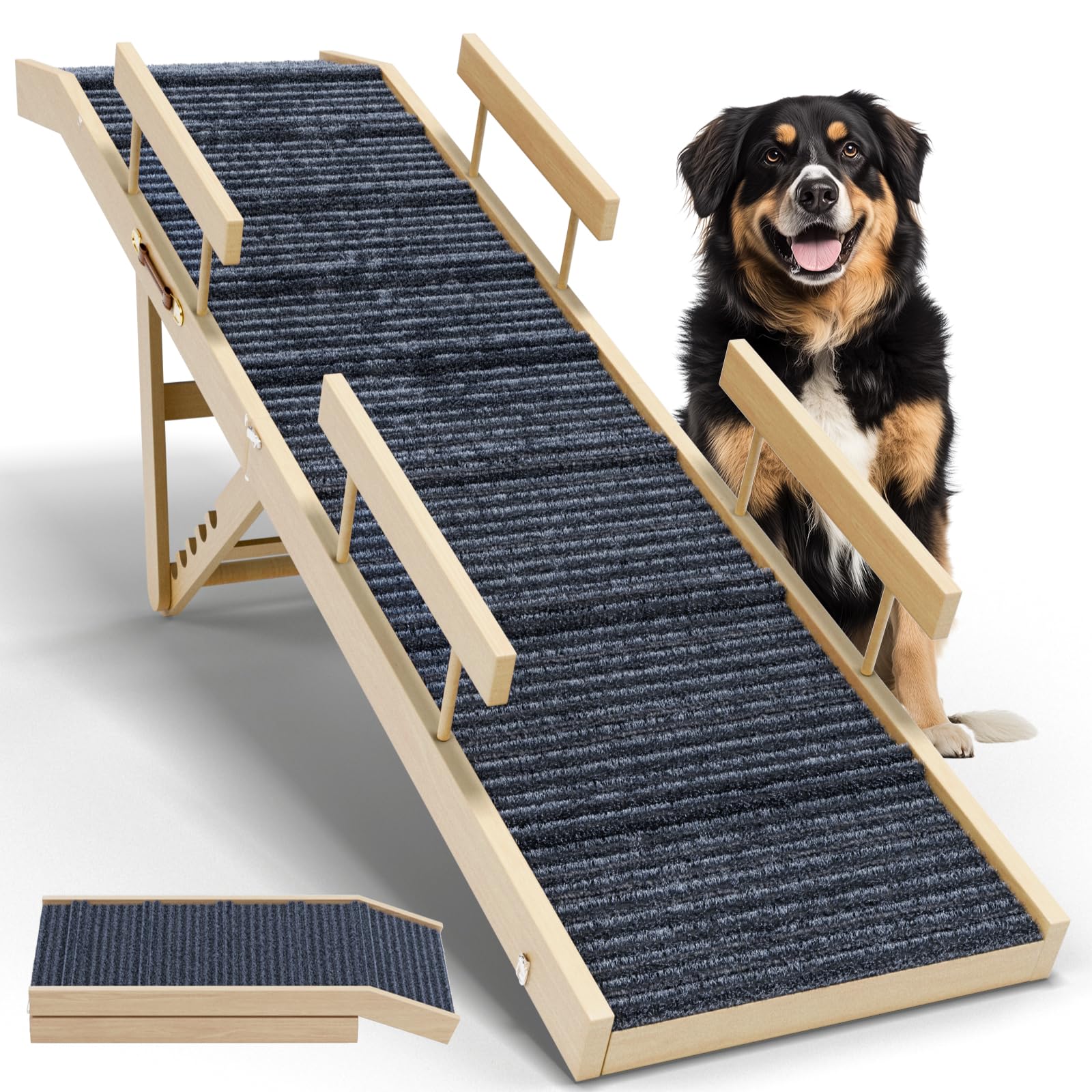 Dog Ramp For Bed,Extra Long 64 Folding Pet Ramp Adjustable Height 24 To 30 Wooden Dog Ramp For Small Large Dogs To Get On 