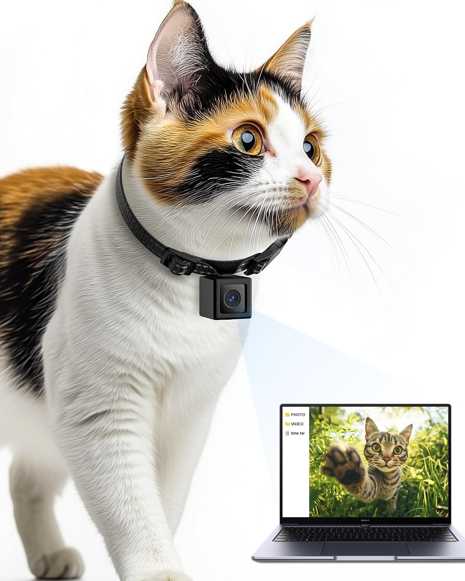 Luminicam Cat Camera Collar, 1080P Video Recording Cameras For Pets,Xs-Size,No App,No Wi-Fi, Cordless Cat & Dog Collar Camera,Po