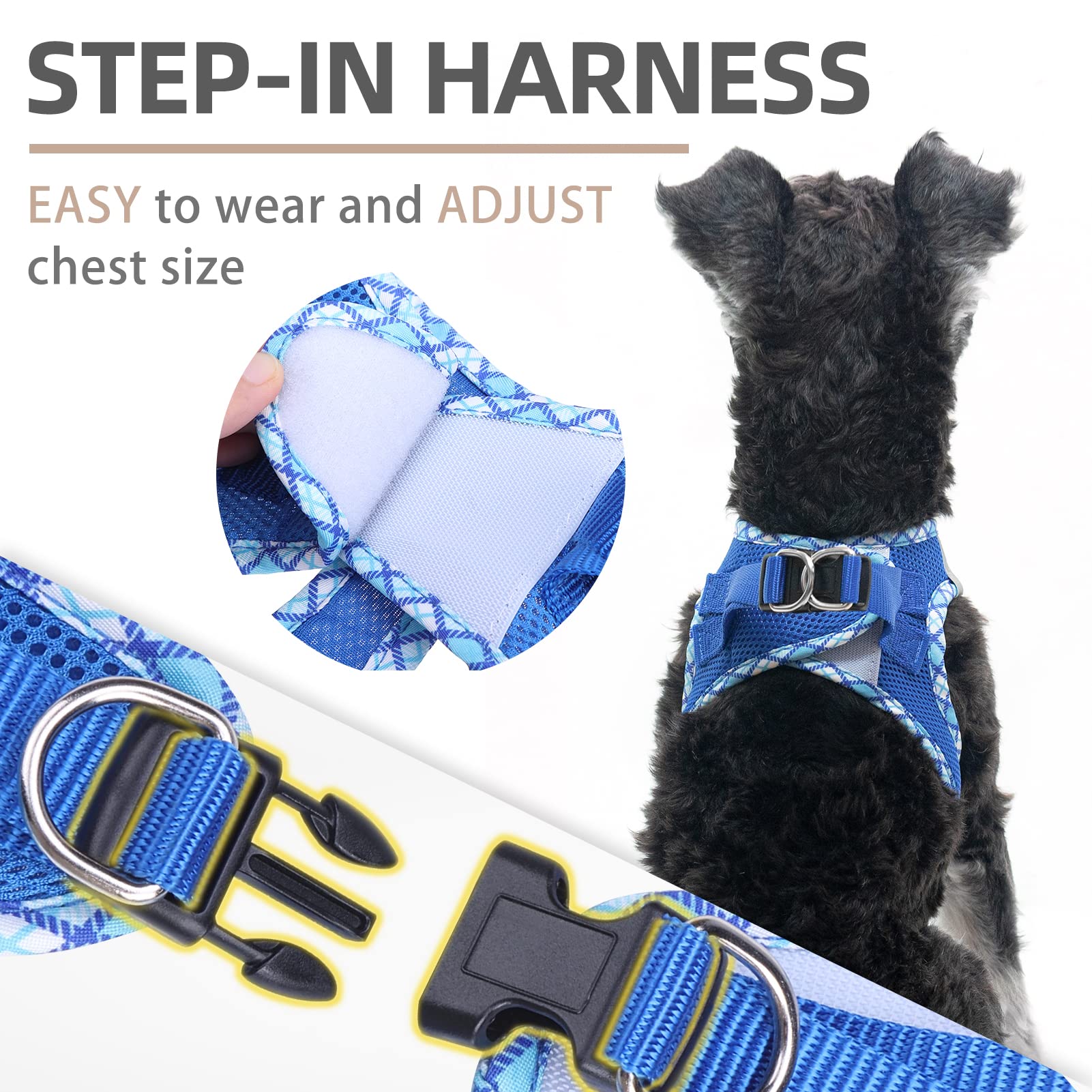 Pupteck Dog Harness And Leash Set For Small Medium Dogs No Pull Step-In Soft Mesh Puppy Cat Vest Harnesses Reflective At Night, Blue S