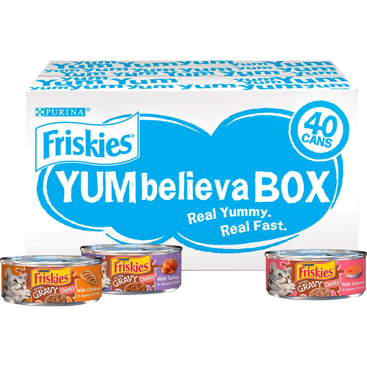 Purina Friskies Gravy Wet Cat Food Variety Pack, Yumbelievabox Yum-Azing Extra Gravy Chunky - (40) 5.5 Oz. Pull-Top Cans