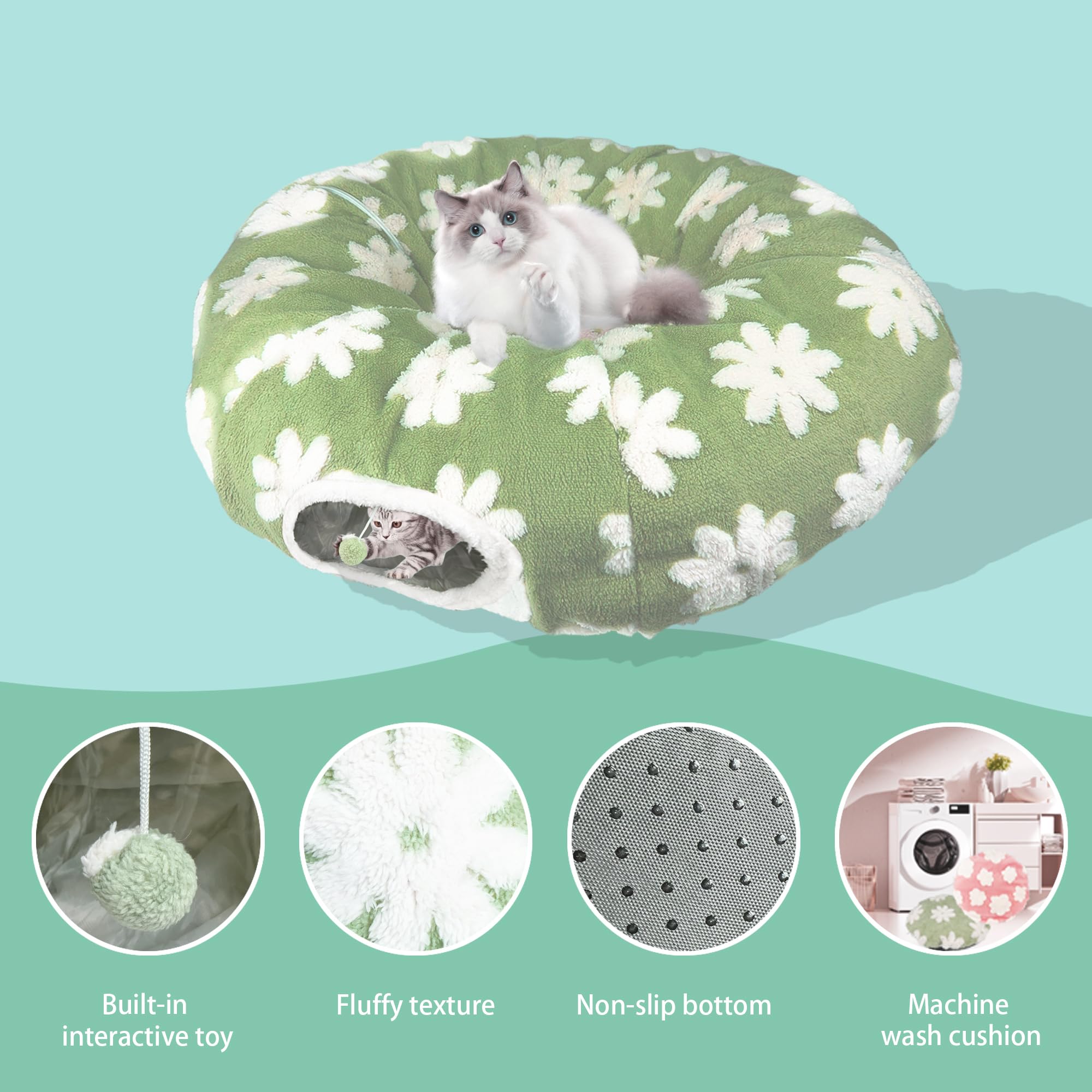 Cat Play Tunnel With Washable Cushion Bed, Round And S-Shape Malfunction Cat Tube Donut Tunnel Cave For Cats/Puppy/Kitten/Rabbit