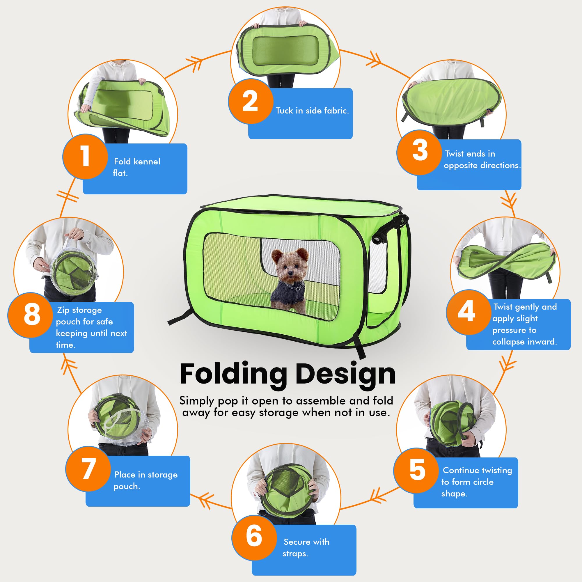 Beatrice Home Fashions Portable, Collapsible, Pop Up Kennel Travel Cat And Dog Crate, 40' L X 27' W X 27' H, Green