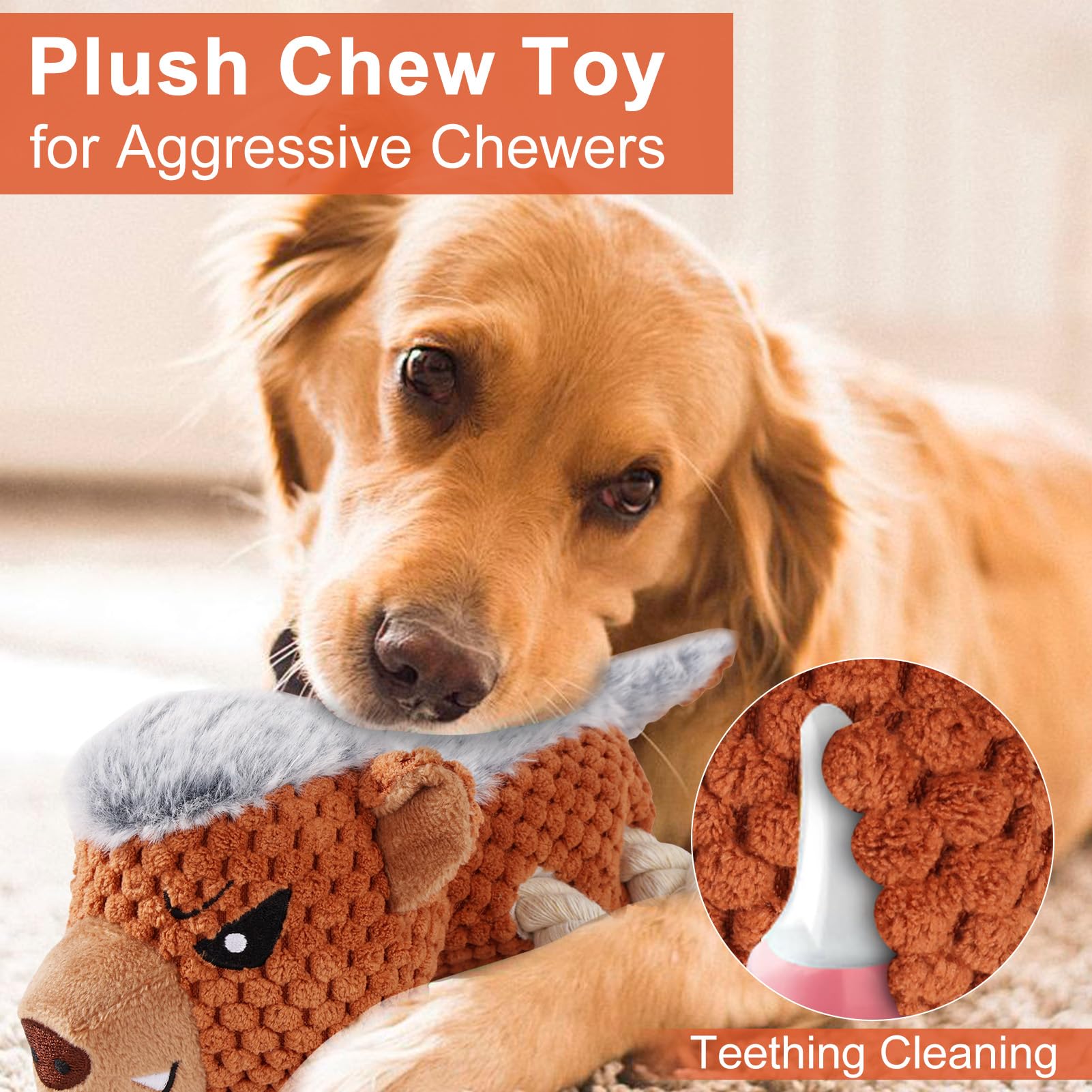 Letsmeet Dog Toys - Squeaky Interactive Plush Dog Toy with Rope, Chew Toy for Large Dogs, Small Dogs & Puppies - Tug of War Dog