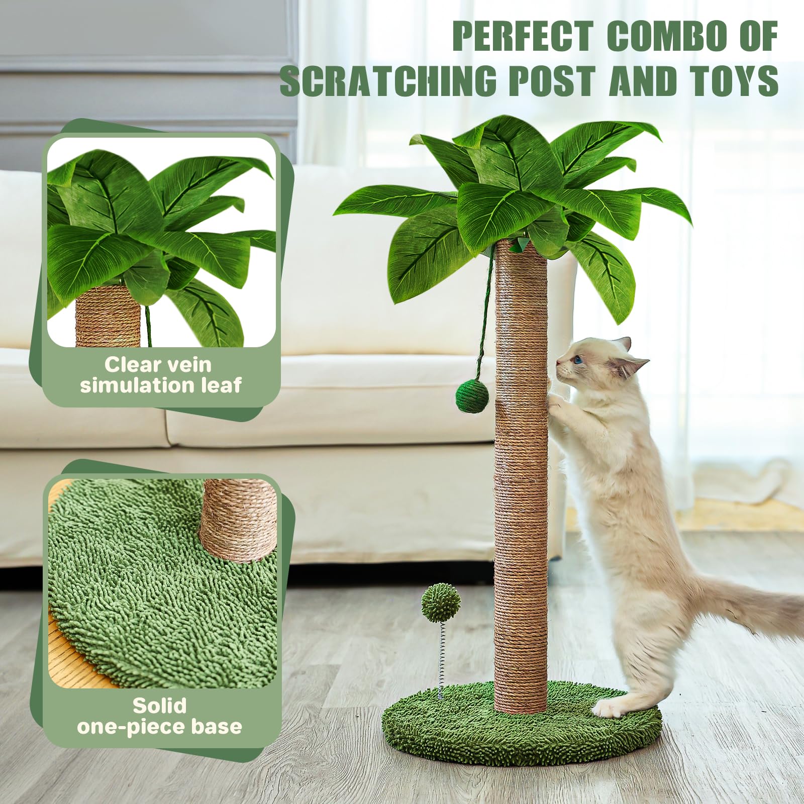 Dohump Cat Scratching Post, 26'' Kitten Scratching Post With Premium Sisal Rope, Cute Cat Tree With Dangling And Spring Ball Toy